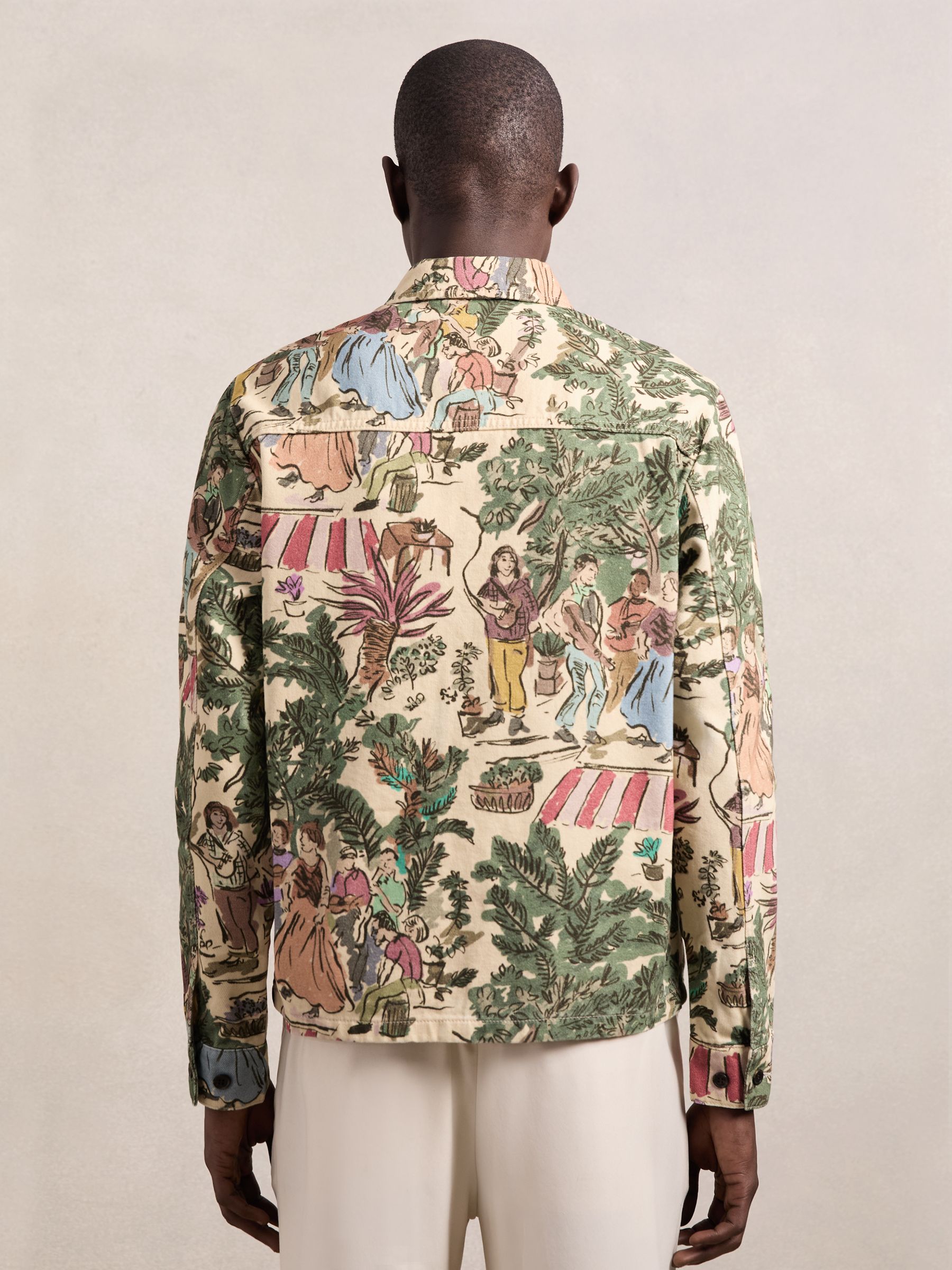 Les Deux Cotton Printed Worker Jacket in Oil Green - Image 4 of 5
