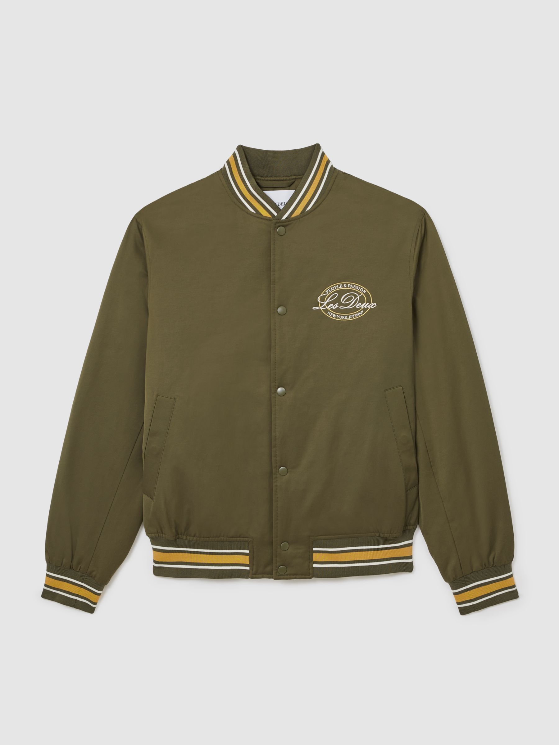 Les Deux Tech Varsity Jacket in Olive Night - Image 2 of 5