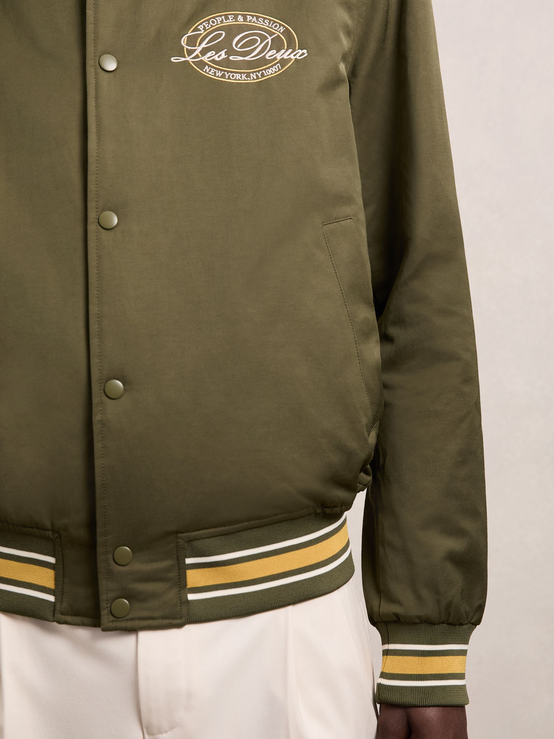 Les Deux Tech Varsity Jacket in Olive Night - image 4