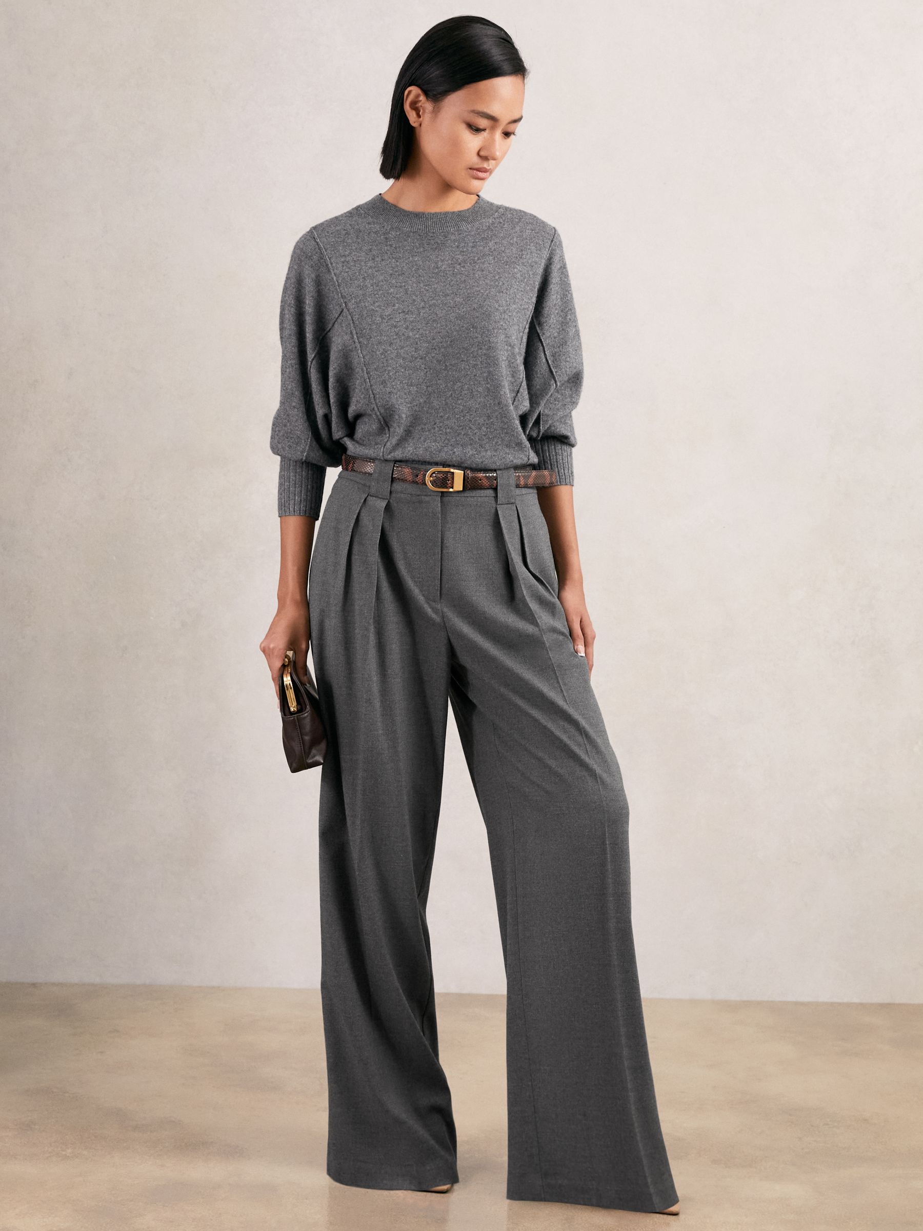 Petite Wide-Leg Pleated Trousers in Grey - Image 3 of 7
