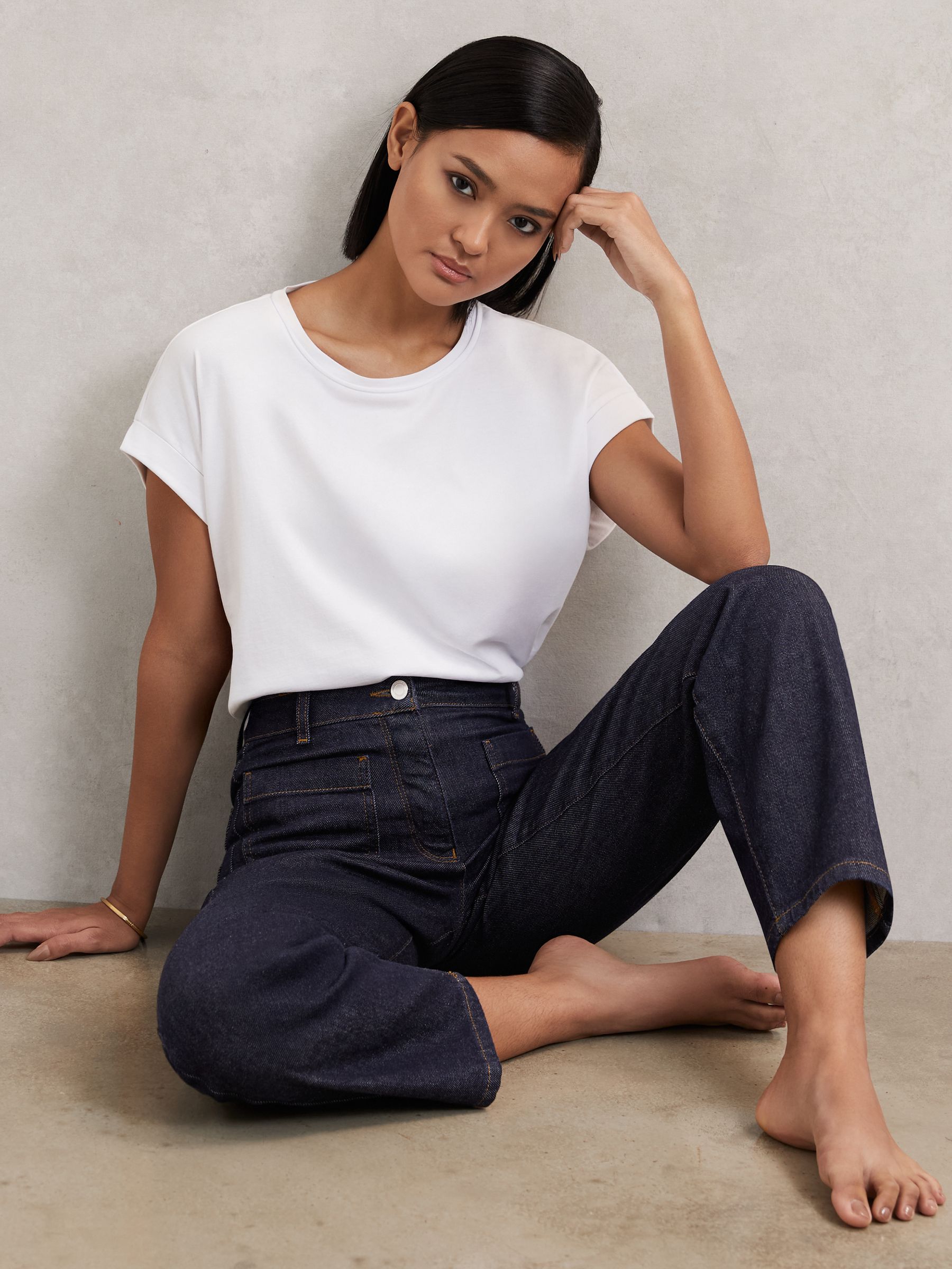Petite Straight-Leg Patch-Pocket Jeans in Dark Blue - Image 6 of 9