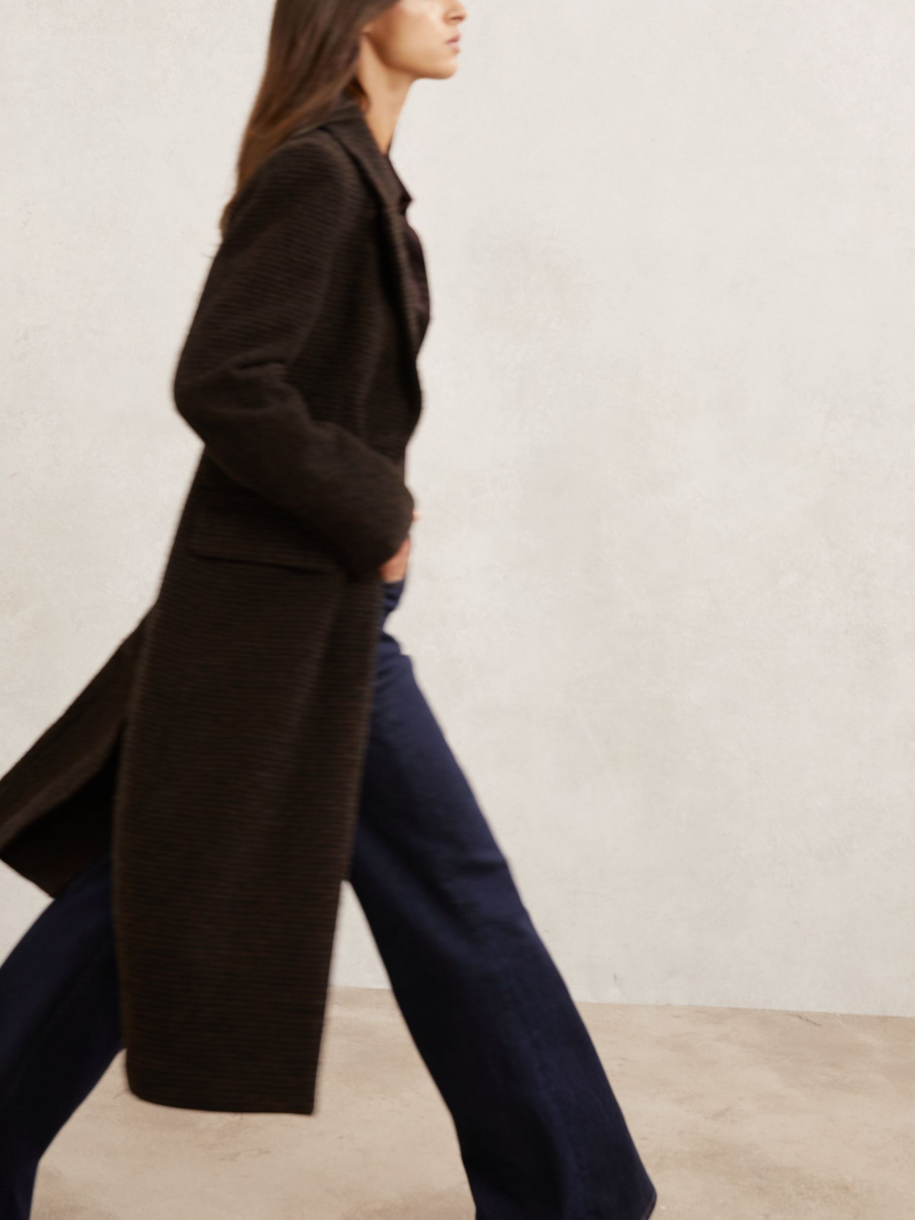 Wool-Blend Houndstooth Check Coat in Chocolate Brown Check - Image 4 of 7