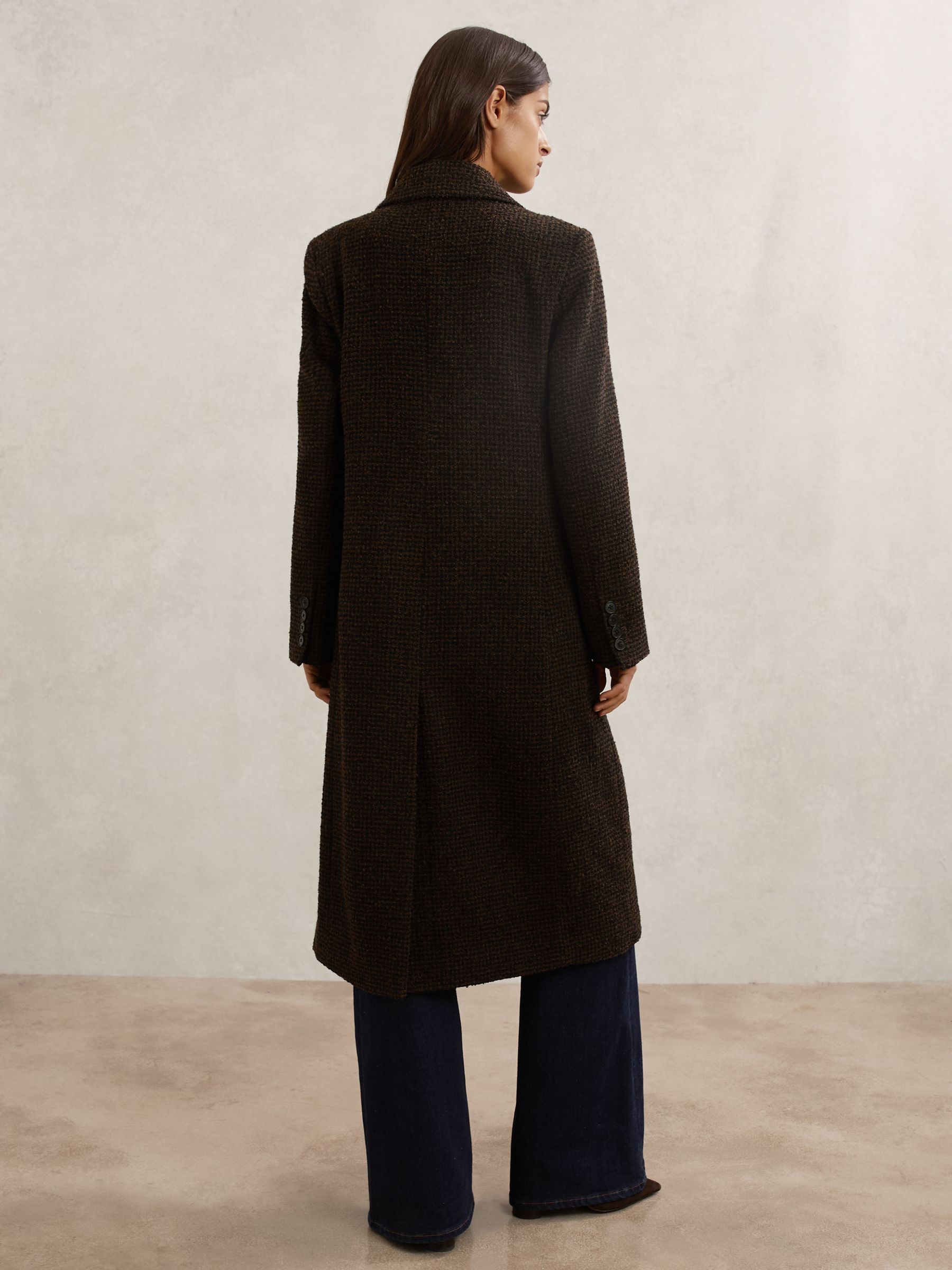 Wool-Blend Houndstooth Check Coat in Chocolate Brown Check - image 3