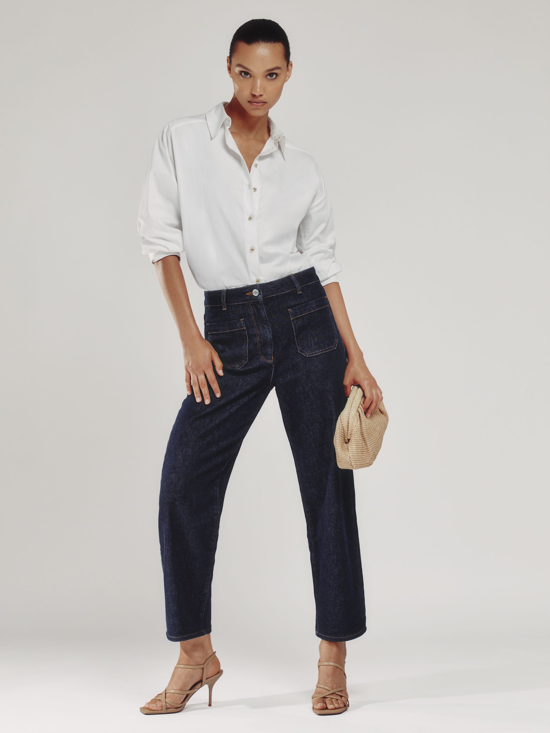Straight-Leg Patch-Pocket Jeans in Dark Blue - Image 1 of 8