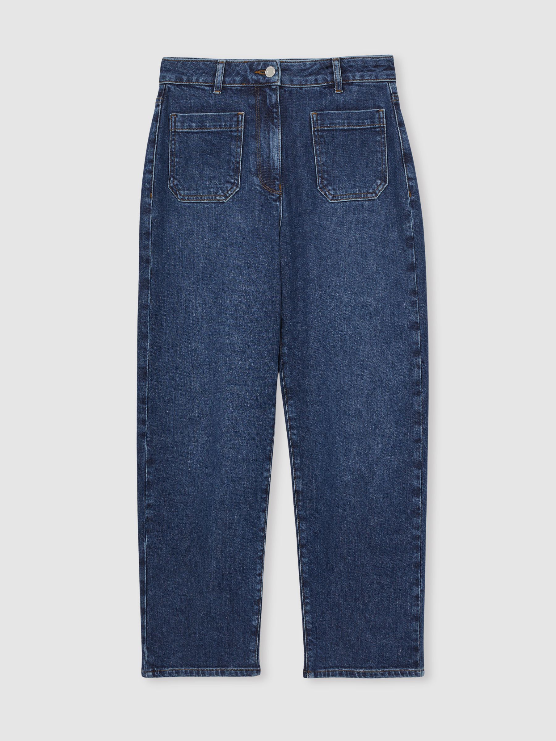 Petite Straight-Leg Patch-Pocket Jeans in Mid Blue - Image 2 of 6