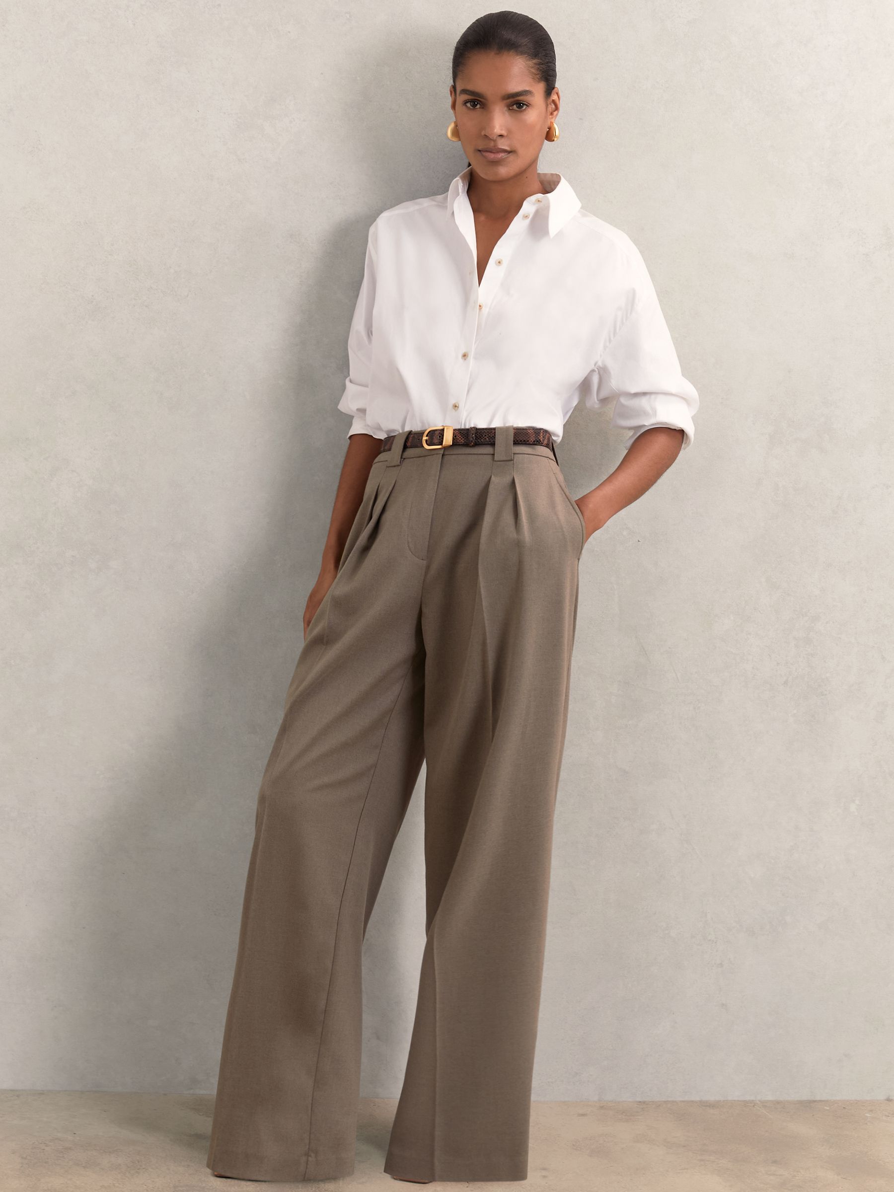 Wide-Leg Pleated Trousers in Neutral - image 4