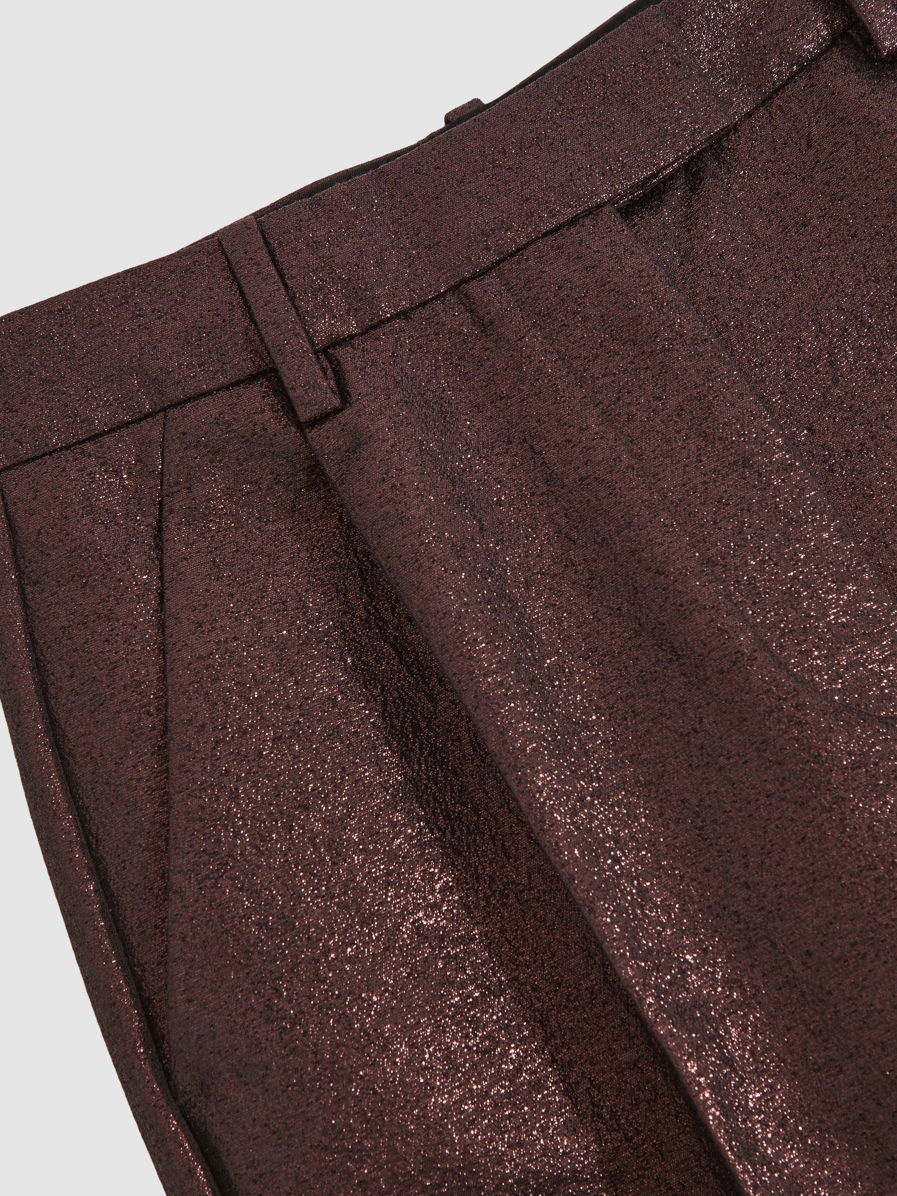 Tapered Metallic Suit Trousers with Cotton in Burgundy - Image 7 of 7