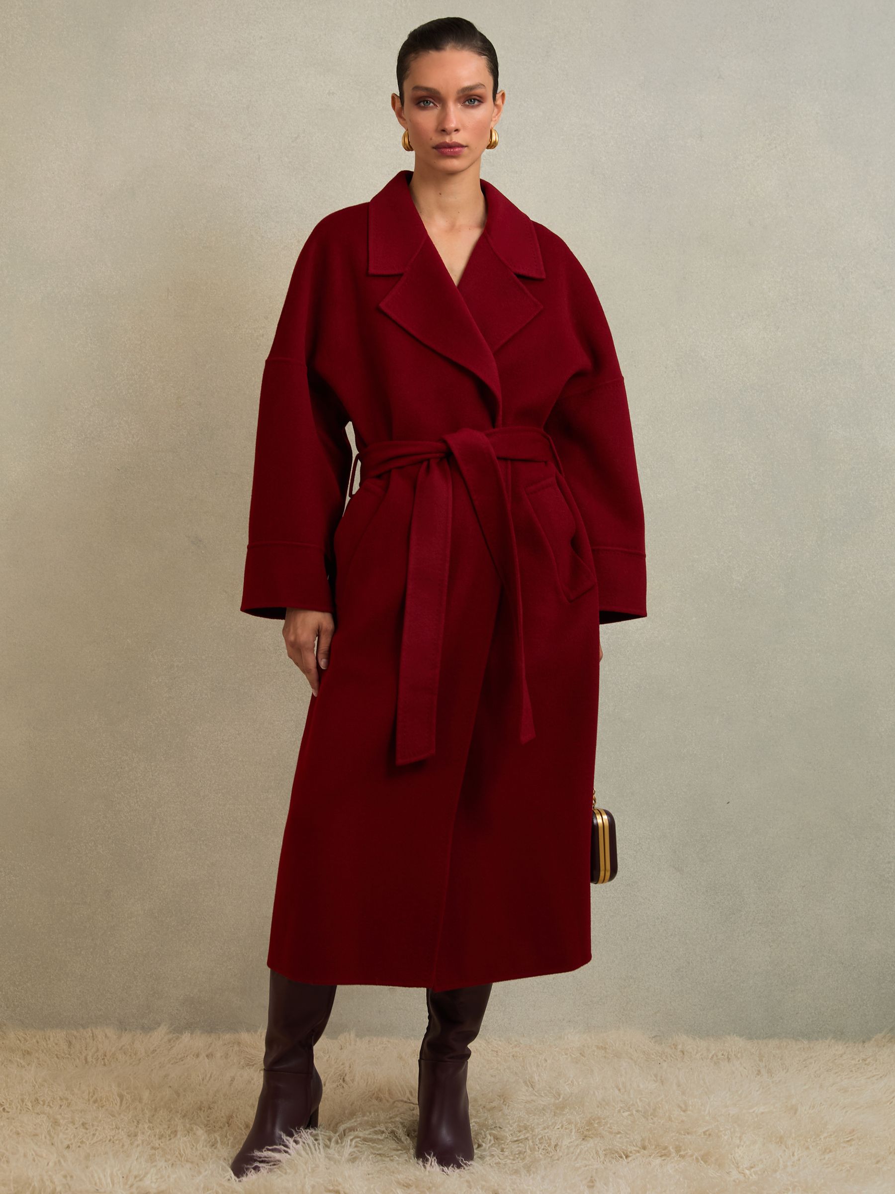 Atelier Wool Blindseam Belted Coat in Red - Image 4 of 7