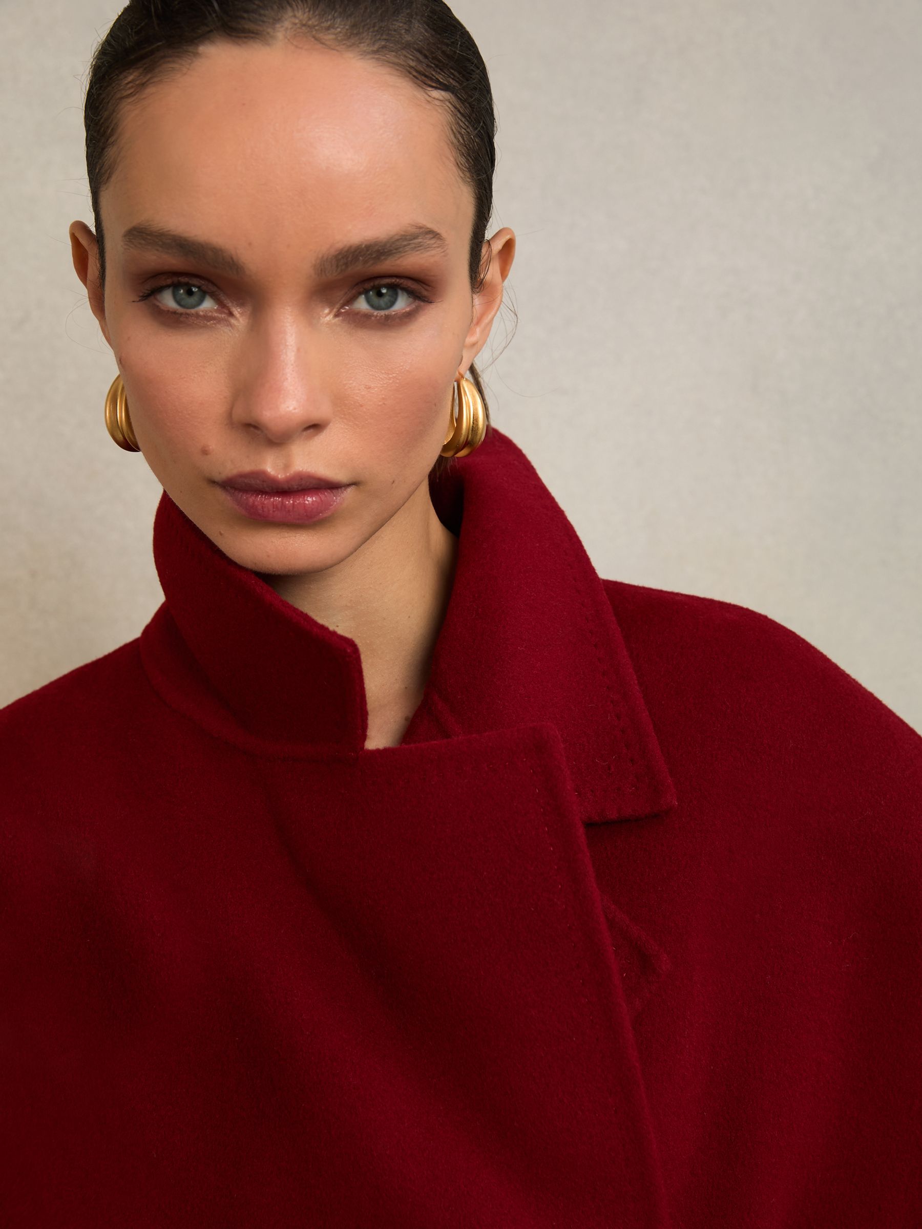 Atelier Wool Blindseam Belted Coat in Red - Image 5 of 7
