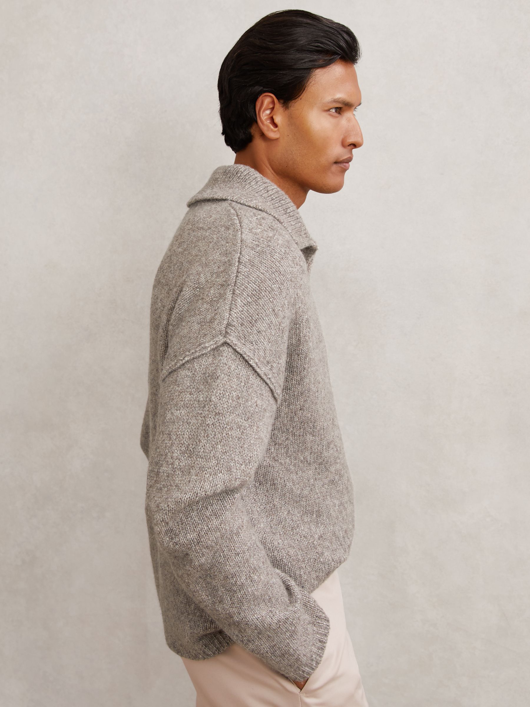 Wool-Blend Relaxed Open-Collar Jumper in Taupe Brown Melange - Image 5 of 9