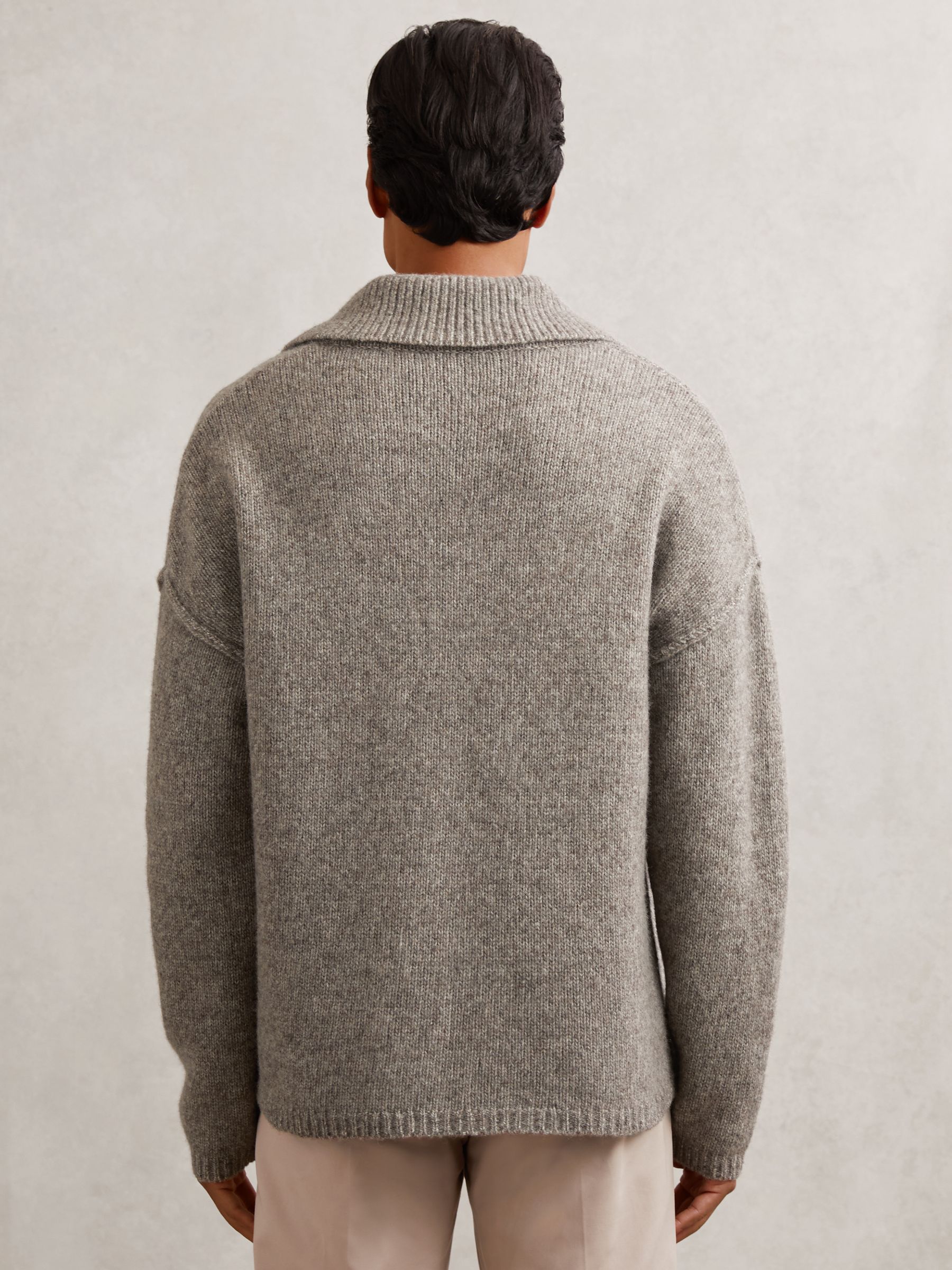 Wool-Blend Relaxed Open-Collar Jumper in Taupe Brown Melange - Image 8 of 9