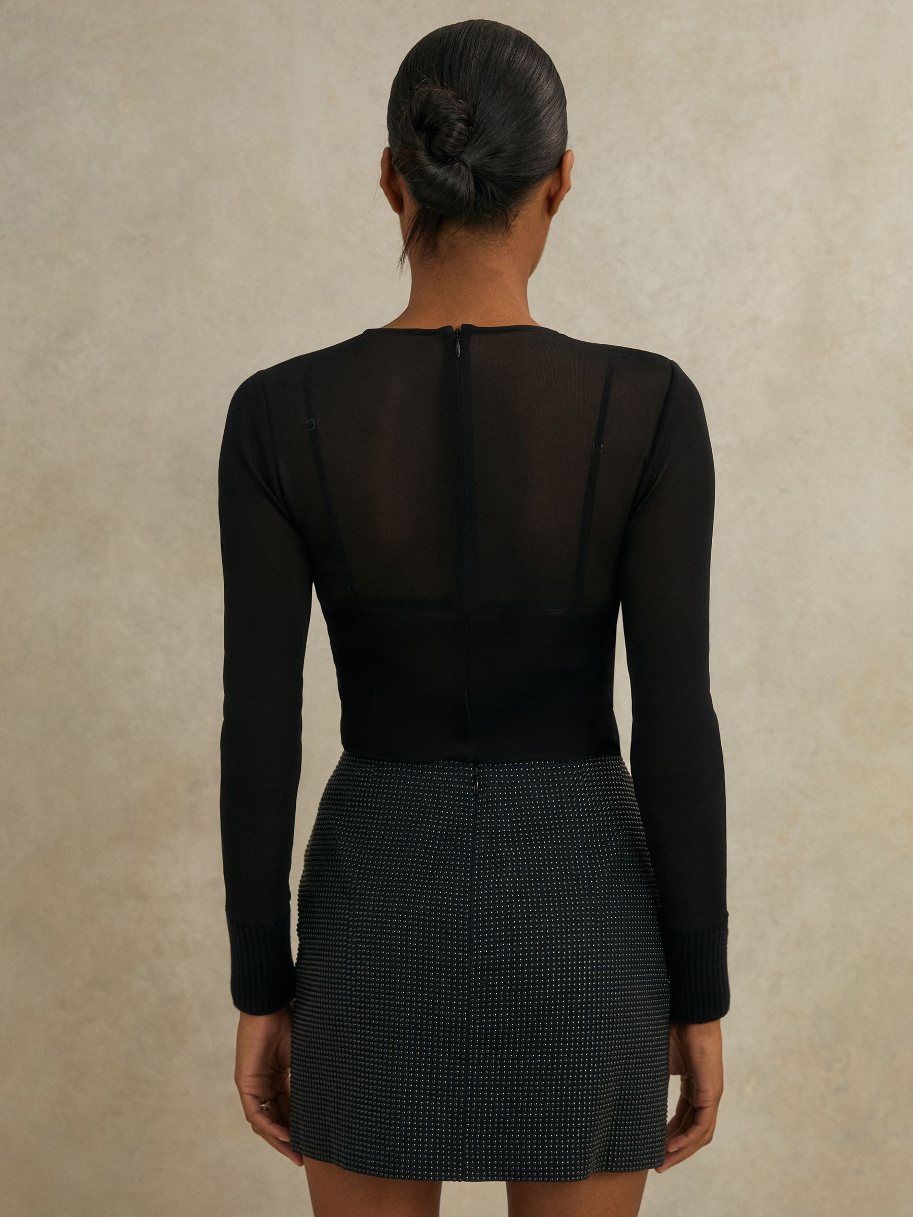 Rib Detail Jersey Top in Black - Image 5 of 6