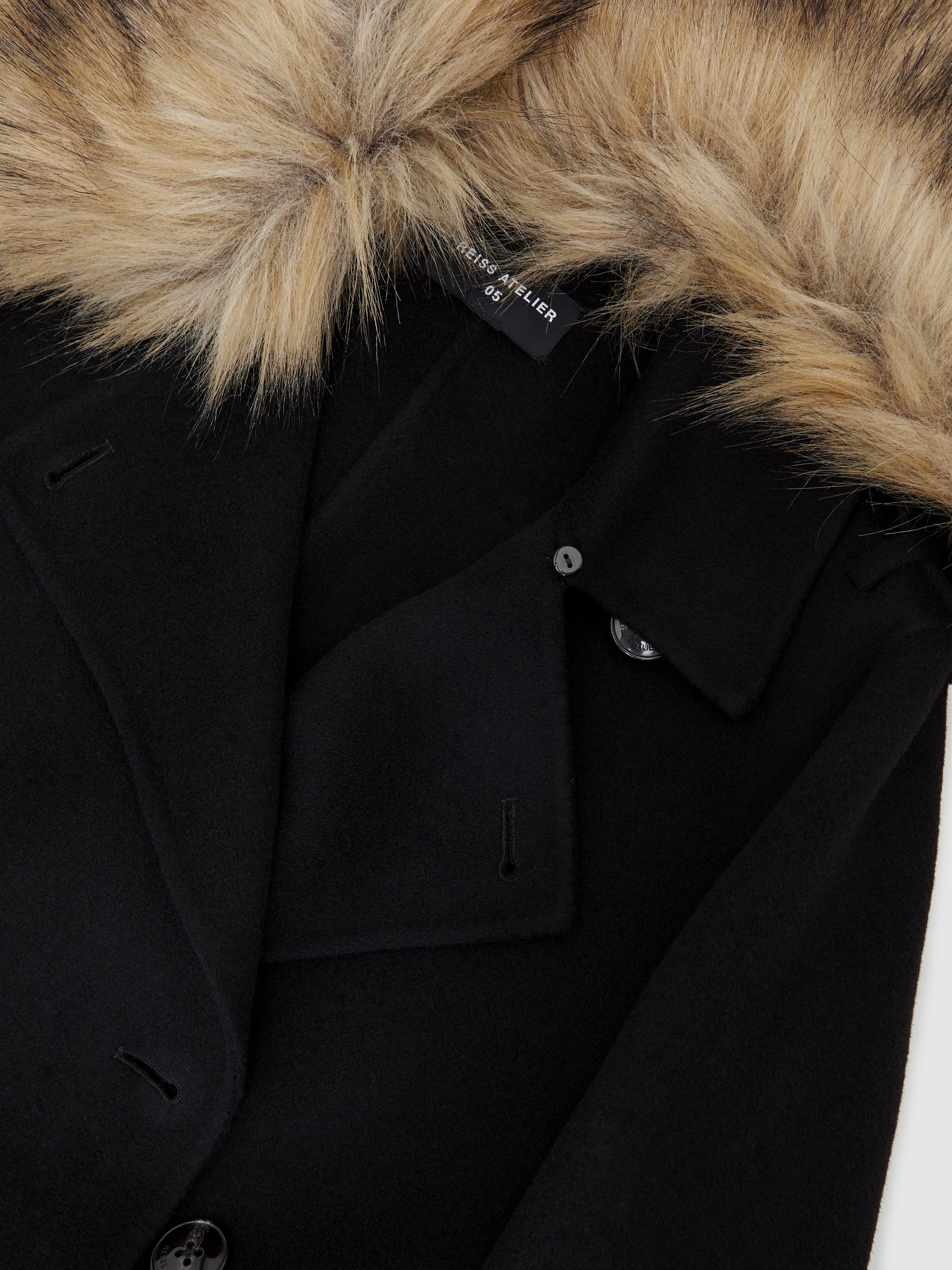 Atelier Wool Faux-Fur Collar Coat in Black - image 4