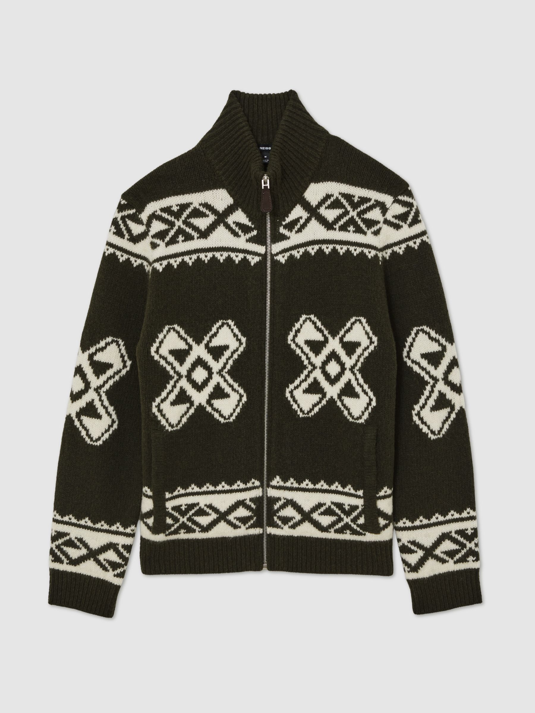 Wool-Blend Fair Isle Zip Jumper in Forest Green - image 1