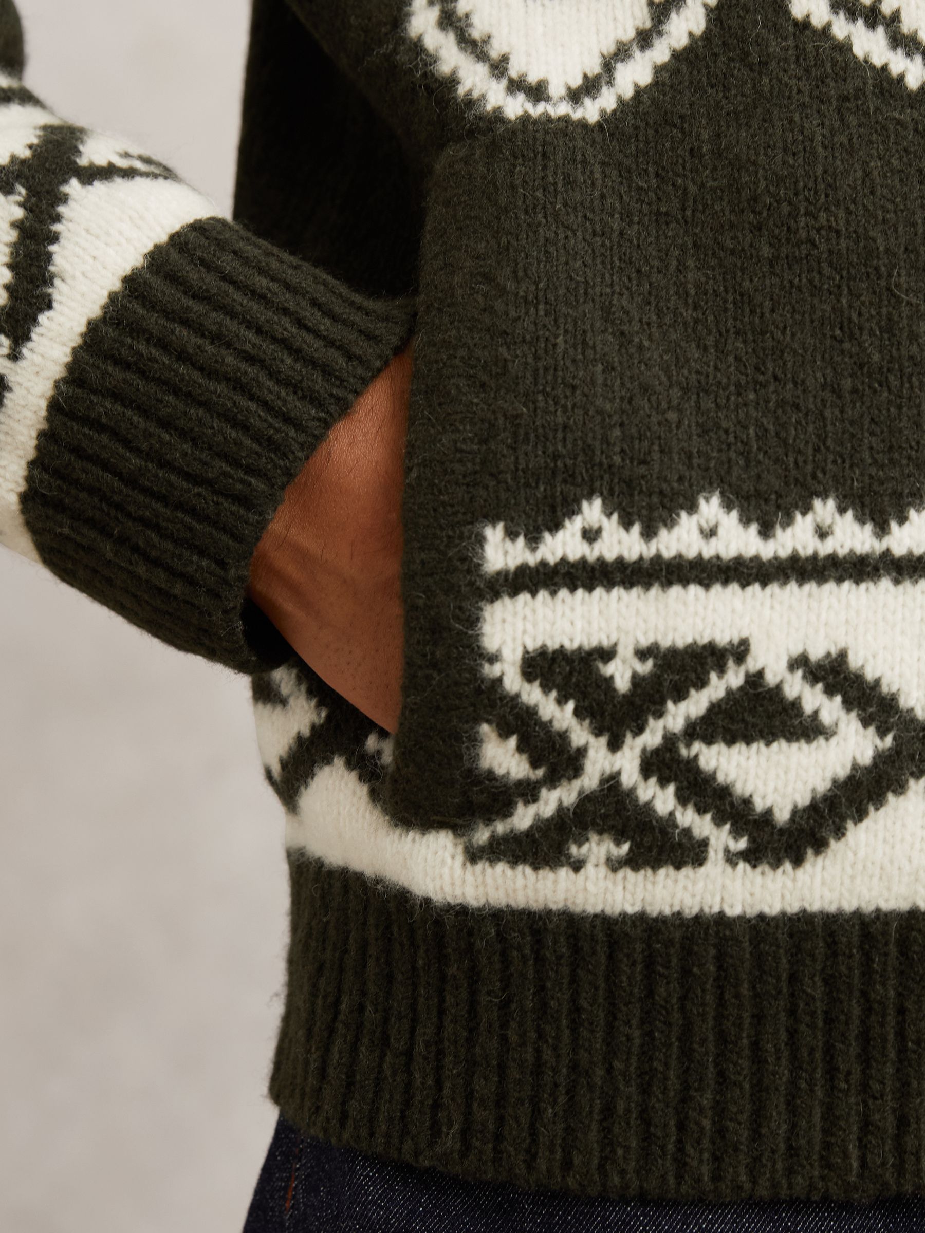 Wool-Blend Fair Isle Zip Jumper in Forest Green - image 4