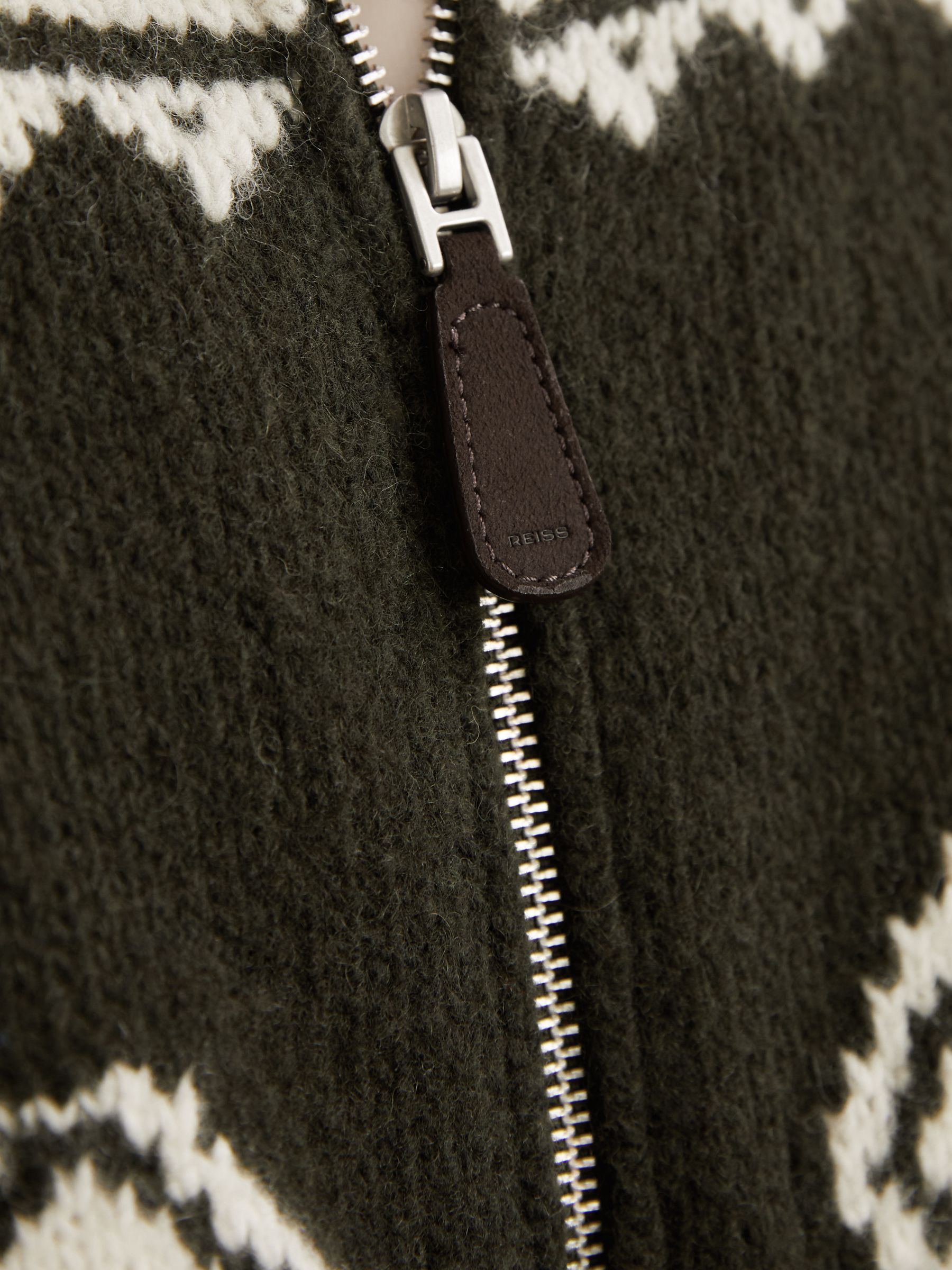 Wool-Blend Fair Isle Zip Jumper in Forest Green - Image 4 of 6