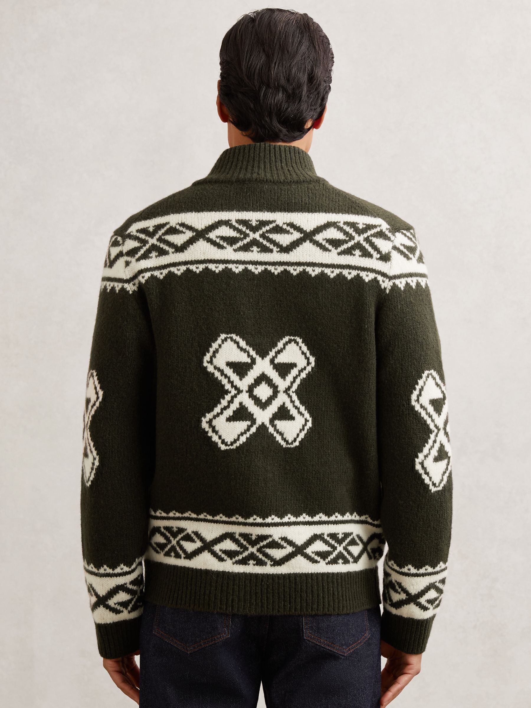 Wool-Blend Fair Isle Zip Jumper in Forest Green - Image 5 of 6