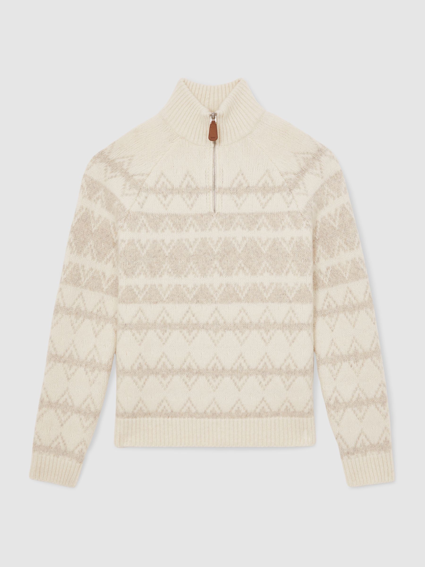 Wool-Blend Fair Isle Half-Zip Jumper in Winter White/Oatmeal - image 1