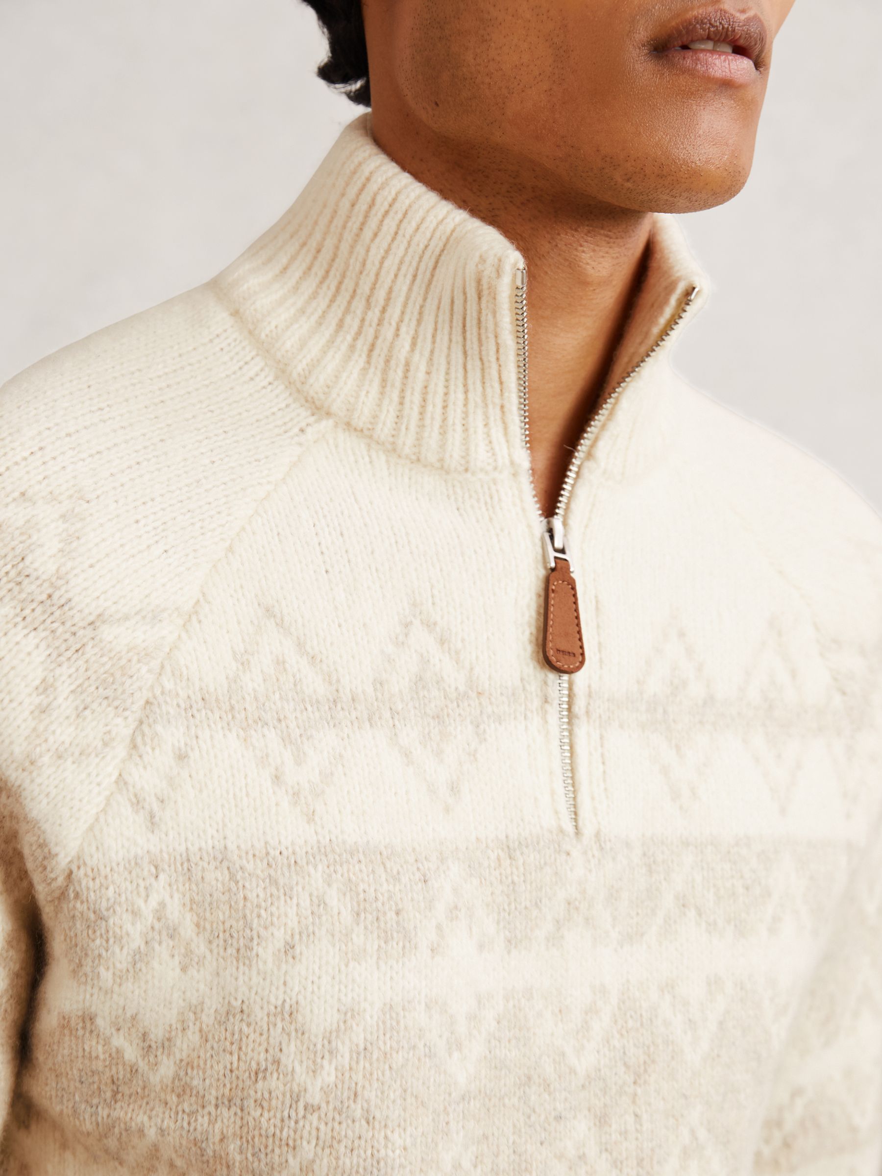 Wool-Blend Fair Isle Half-Zip Jumper in Winter White/Oatmeal - image 3