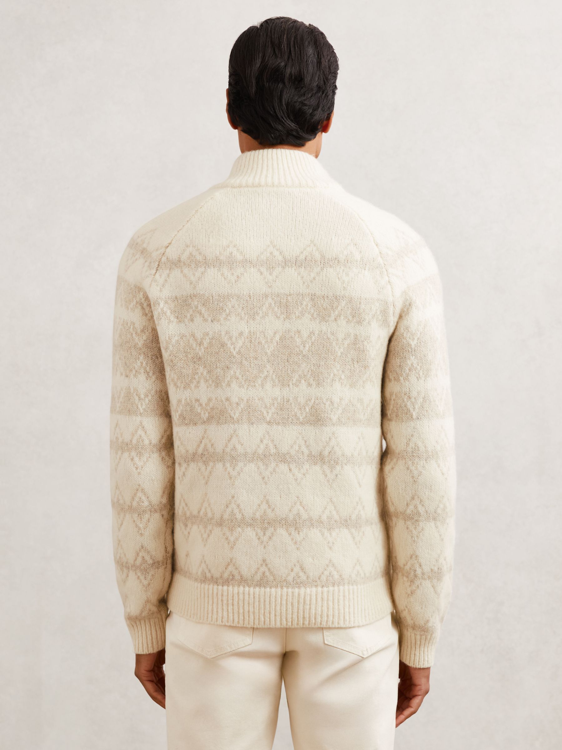 Wool-Blend Fair Isle Half-Zip Jumper in Winter White/Oatmeal - image 5