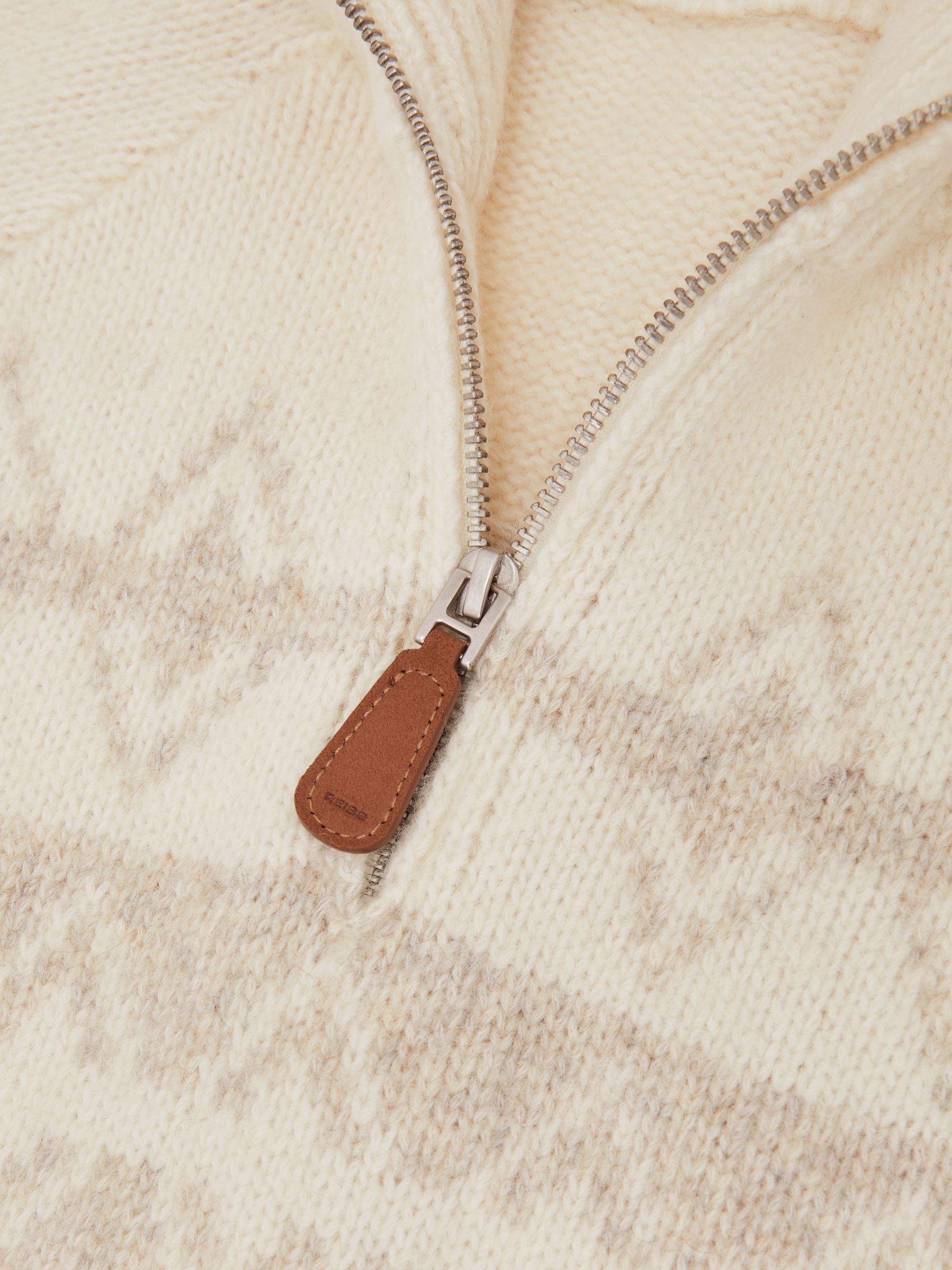 Wool-Blend Fair Isle Half-Zip Jumper in Winter White/Oatmeal - image 4