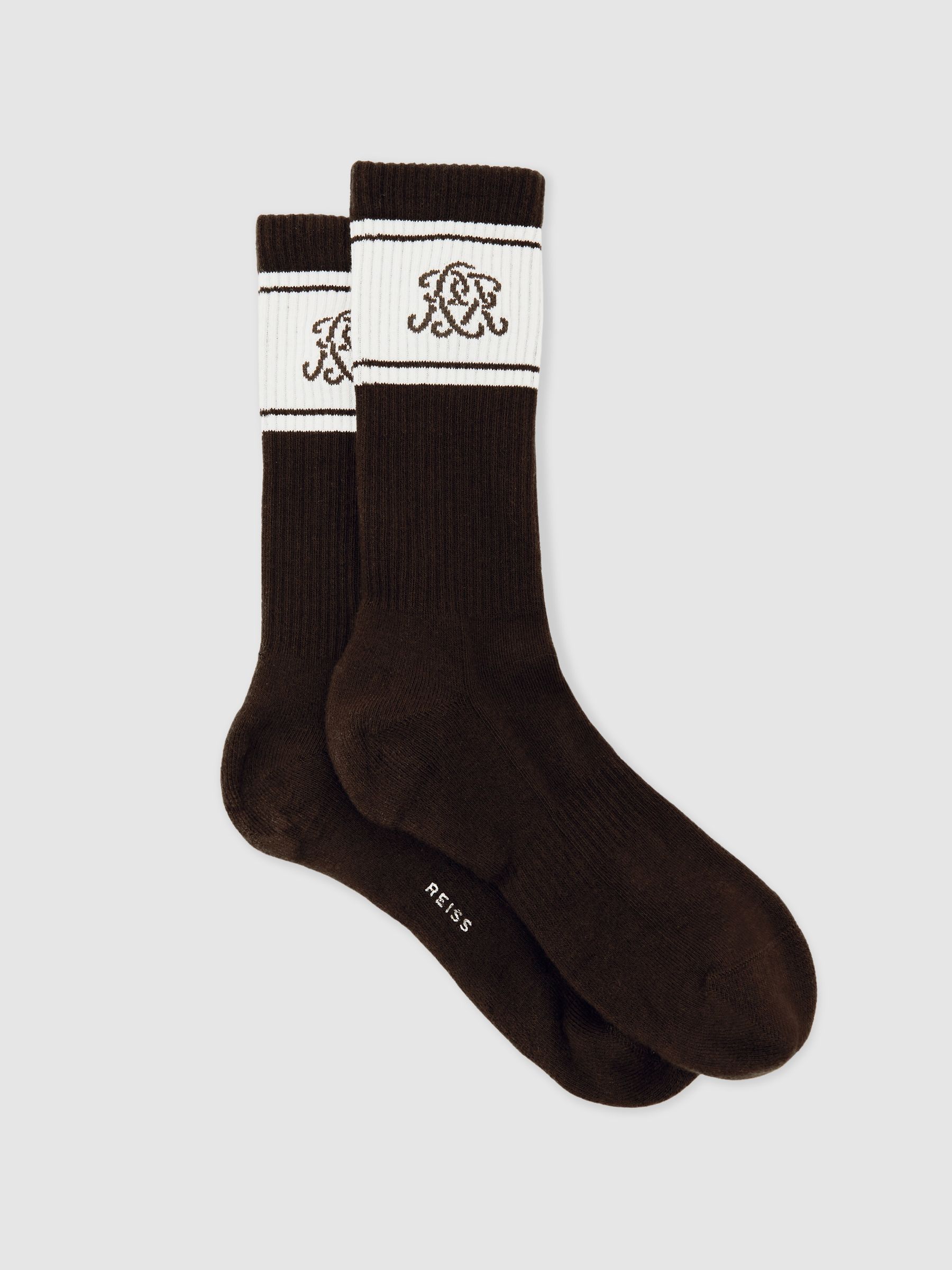 Socks in Chocolate Brown/Ecru/Navy - Image 2 of 4