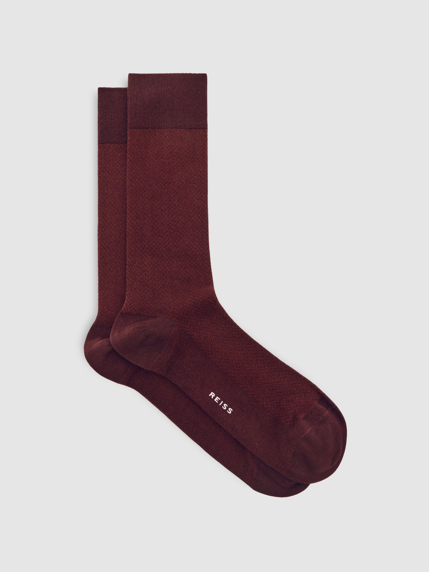 Cotton-Blend Herringbone Socks in Bordeaux - Image 1 of 3