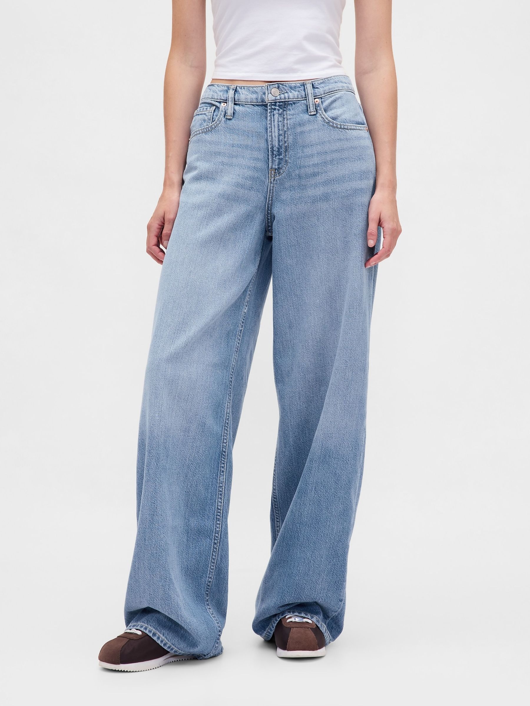 Light Wash Blue Mid Waisted UltraSoft Baggy Jeans - Image 1 of 9