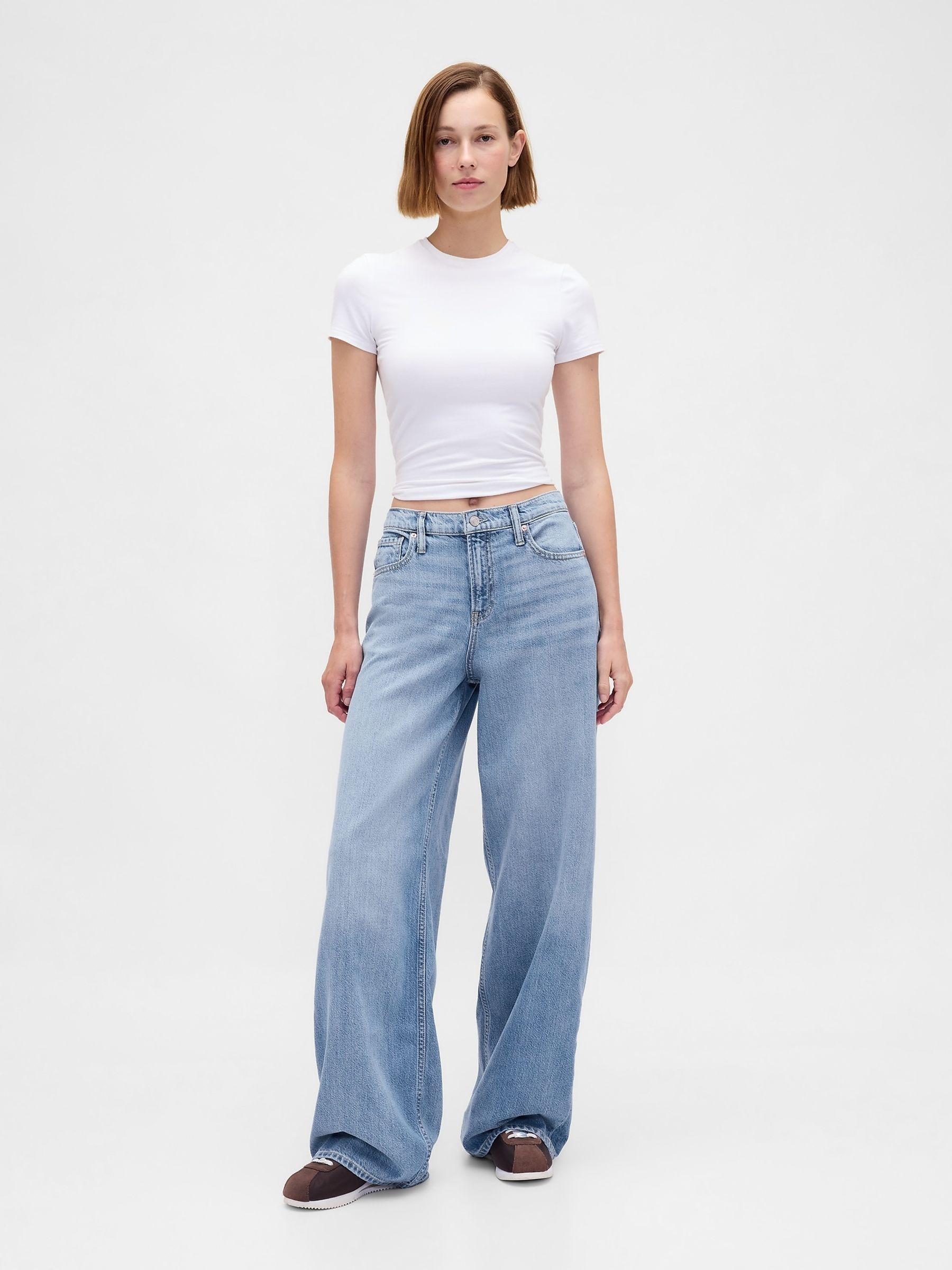 Light Wash Blue Mid Waisted UltraSoft Baggy Jeans - Image 4 of 9