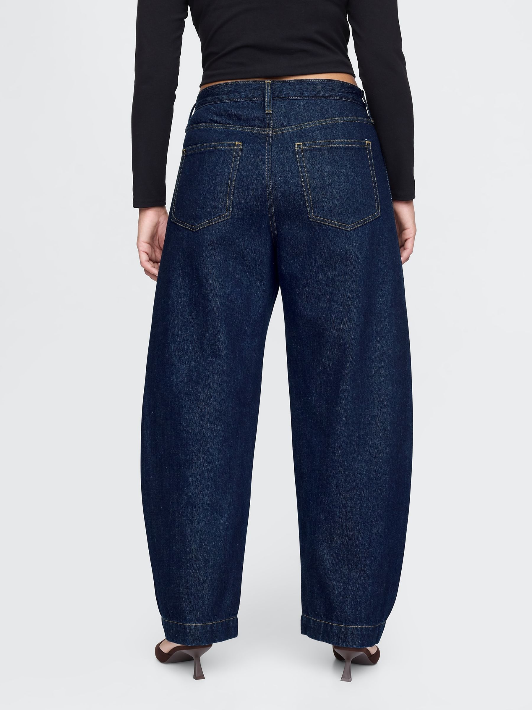 Dark Indigo Blue High Rise Barrel Jeans - Image 2 of 8