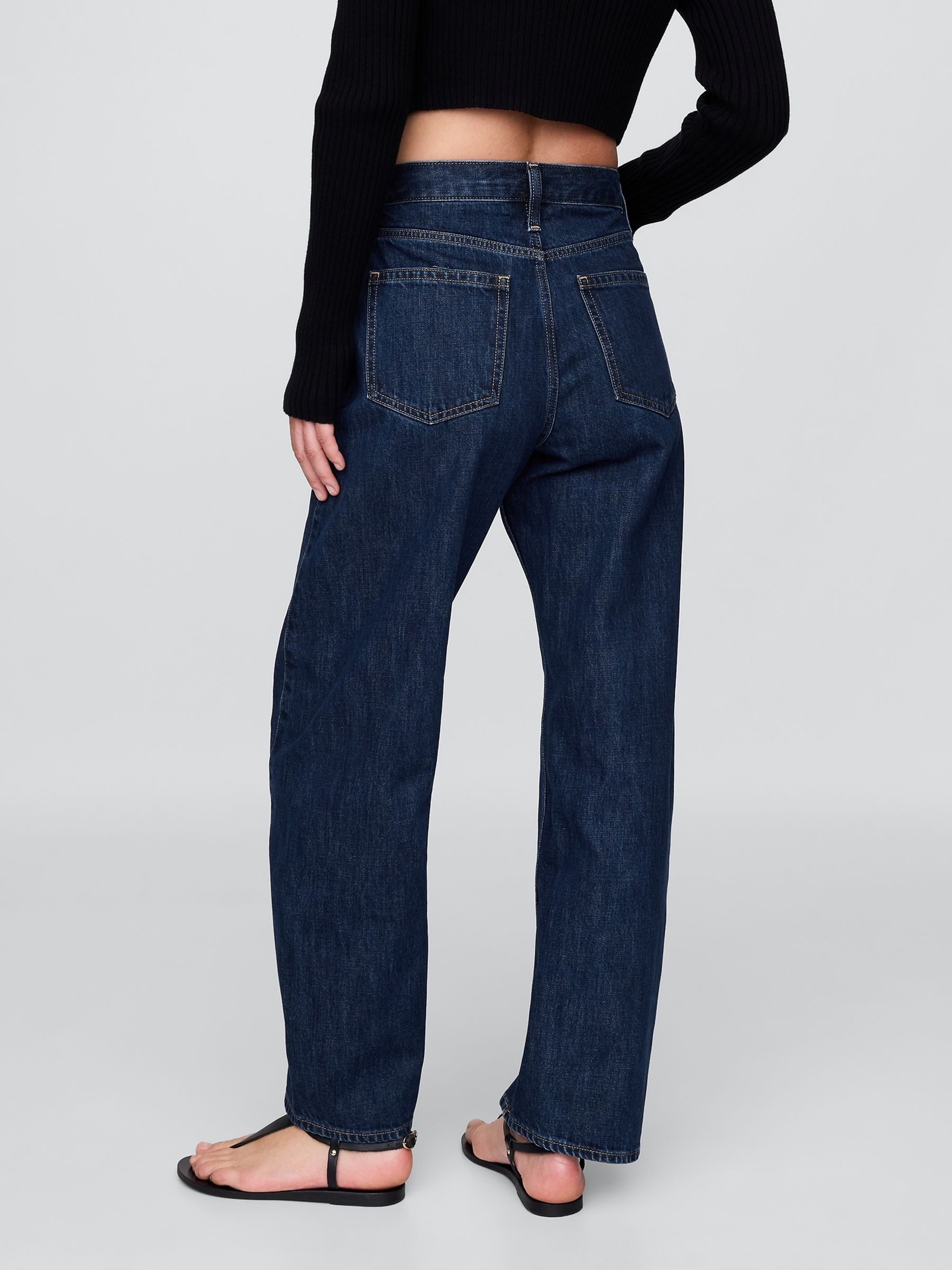 Dark Indigo Blue High Rise Barrel Jeans - Image 3 of 8