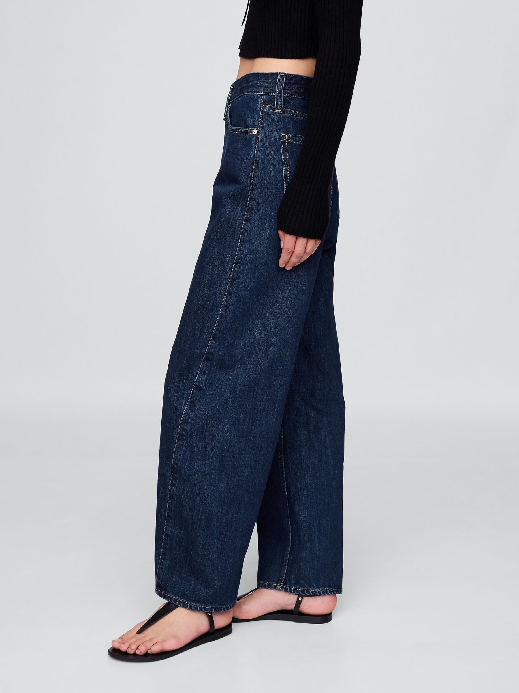 Dark Indigo Blue High Rise Barrel Jeans - Image 4 of 8