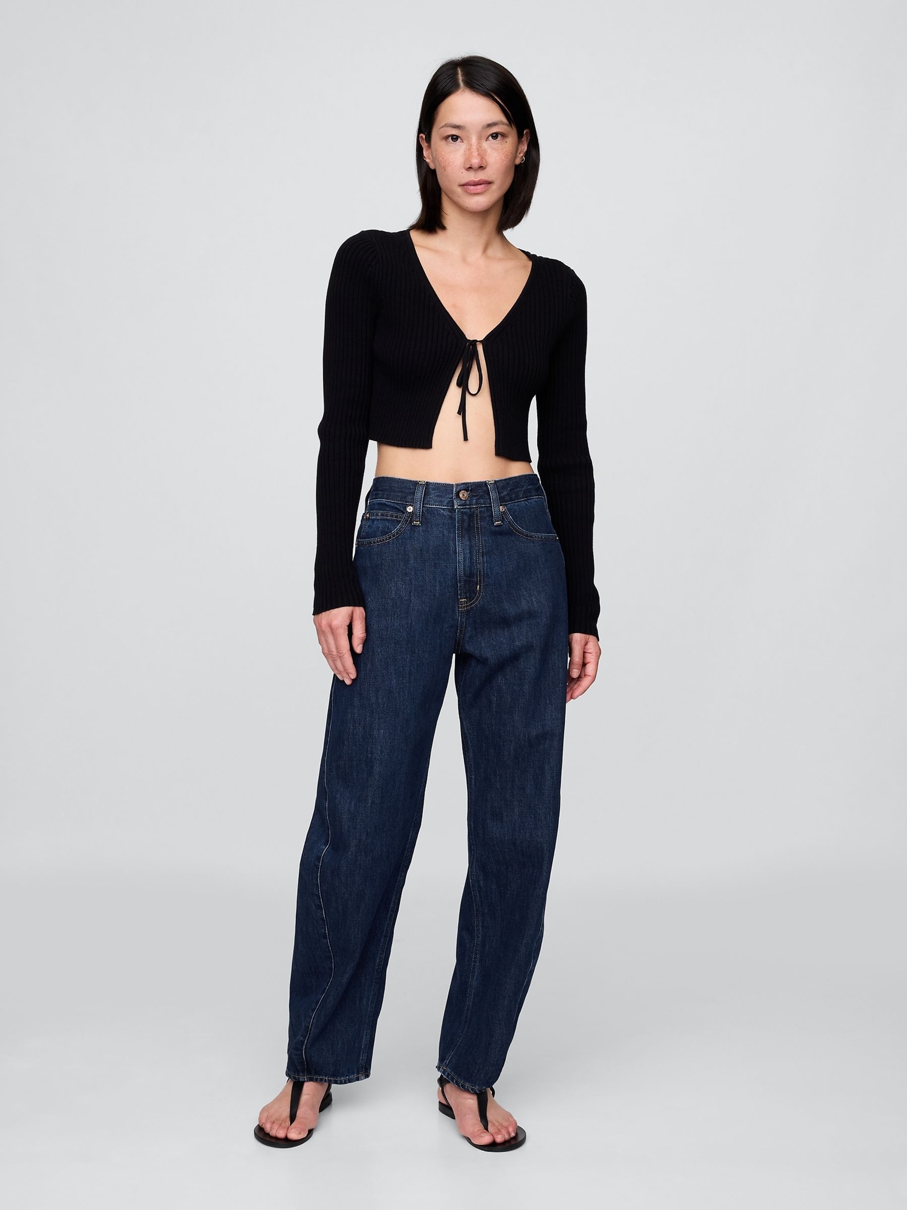 Dark Indigo Blue High Rise Barrel Jeans - Image 5 of 8
