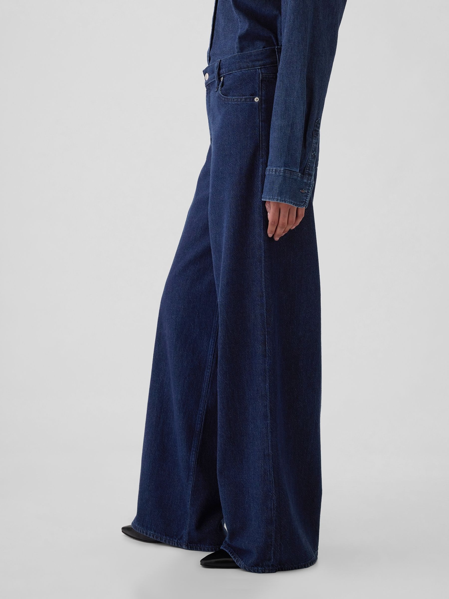 Dark Indigo Blue Mid Waisted UltraSoft Baggy Jeans - Image 3 of 7
