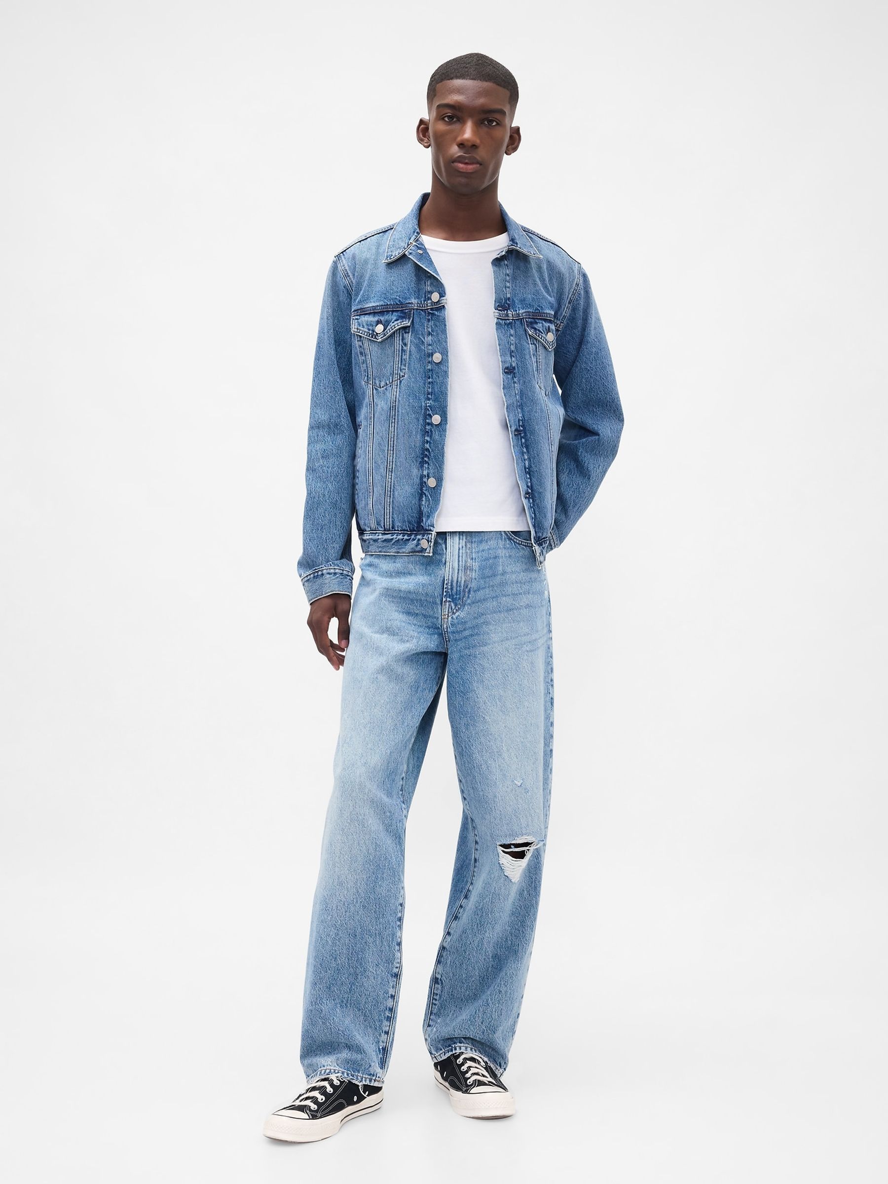 Light Wash Blue Distressed Baggy Jeans | Gap