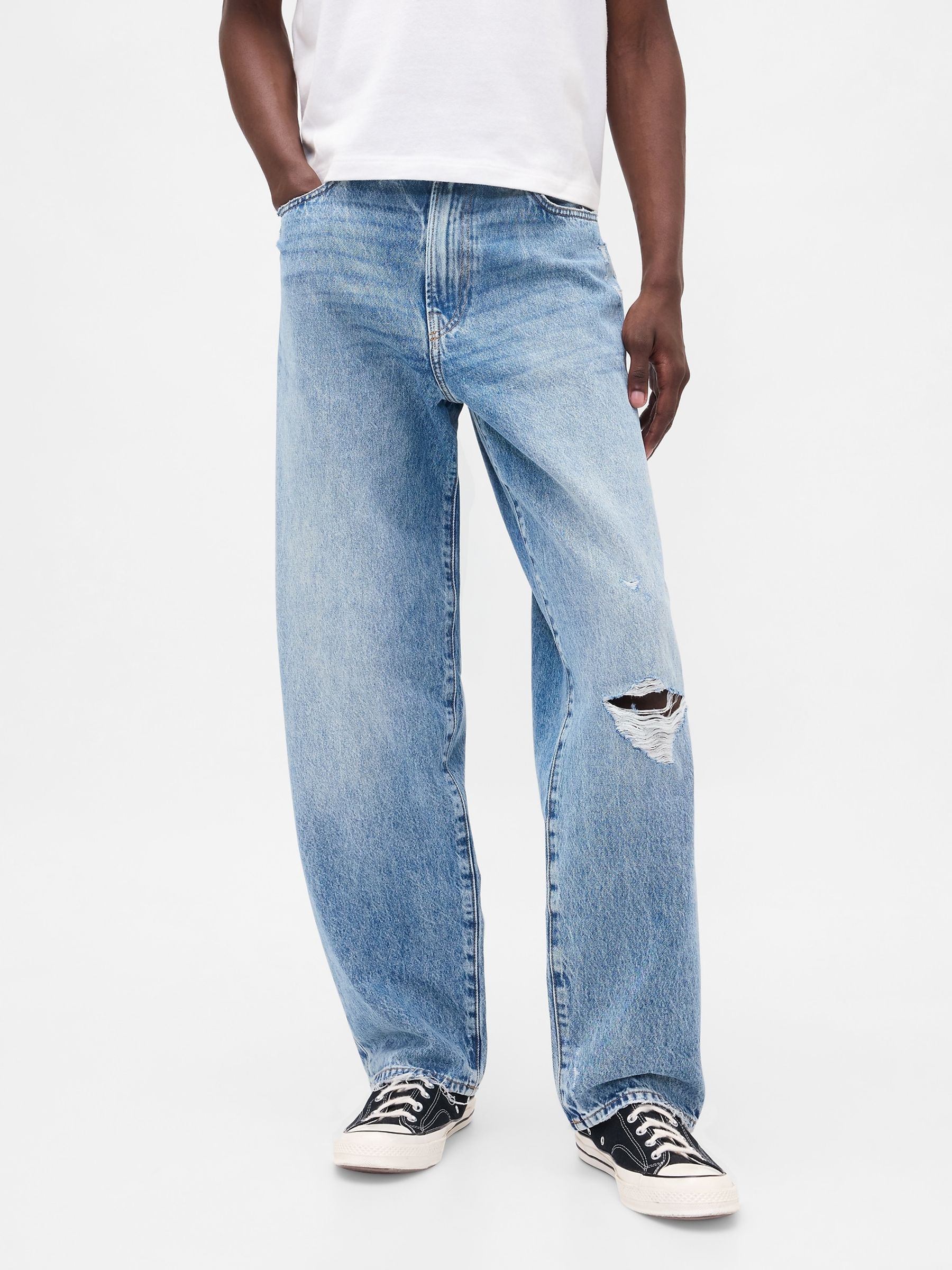 Light Wash Blue Distressed Baggy Jeans | Gap