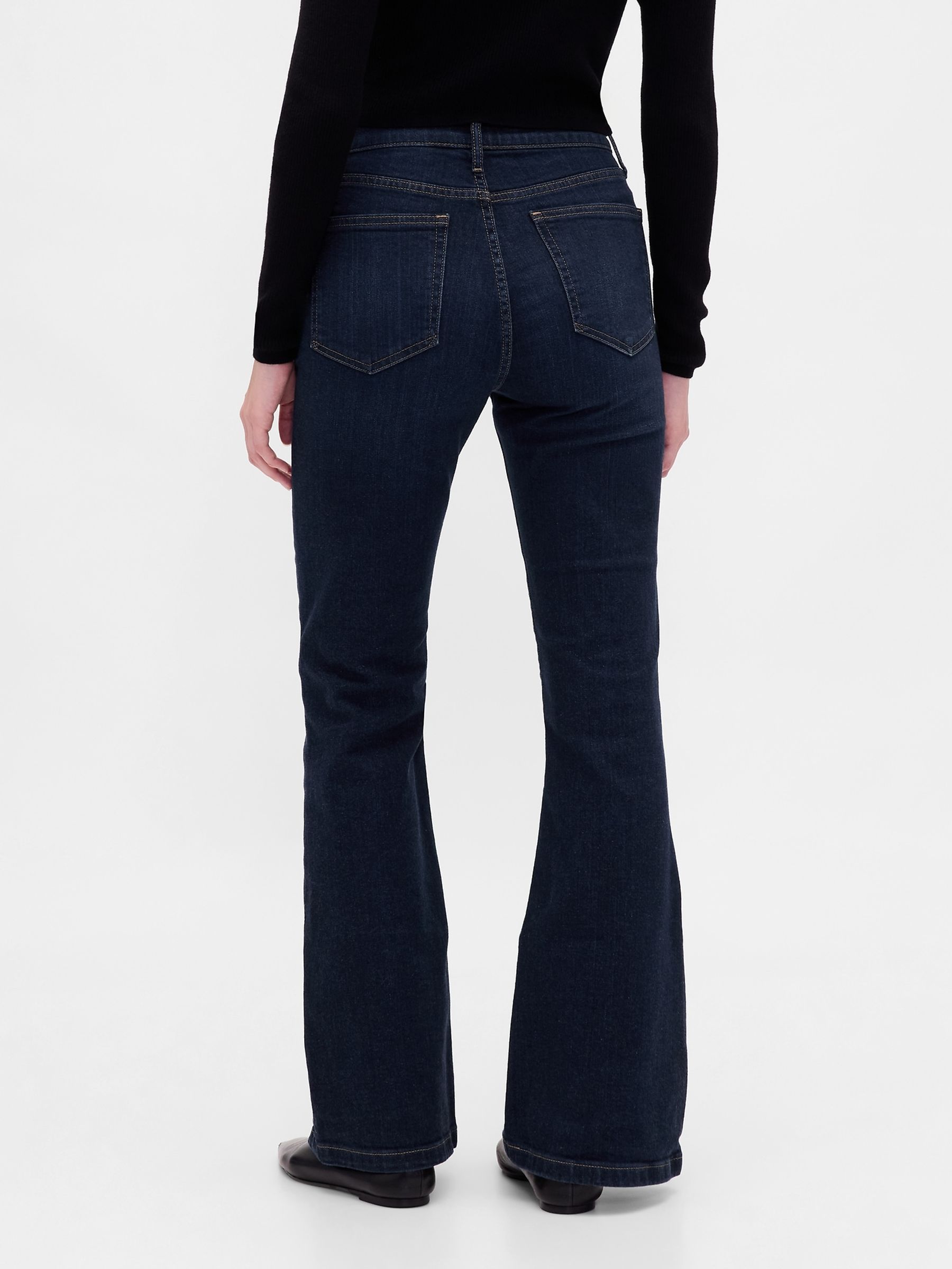 Dark Wash Blue High Waisted 70s Flare Jeans - Image 2 of 5