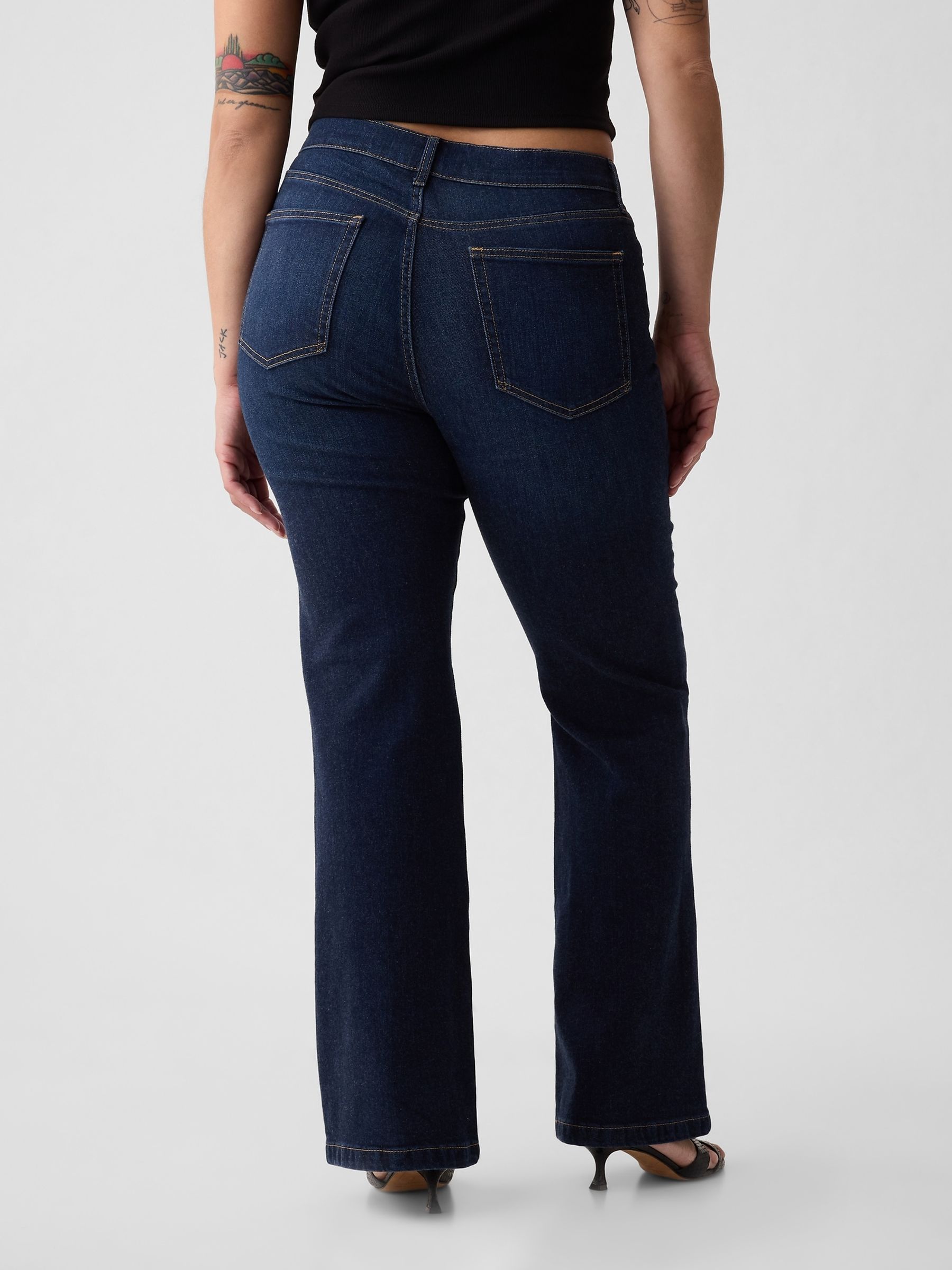 Dark Wash Blue High Waisted 70s Flare Jeans - Image 5 of 5