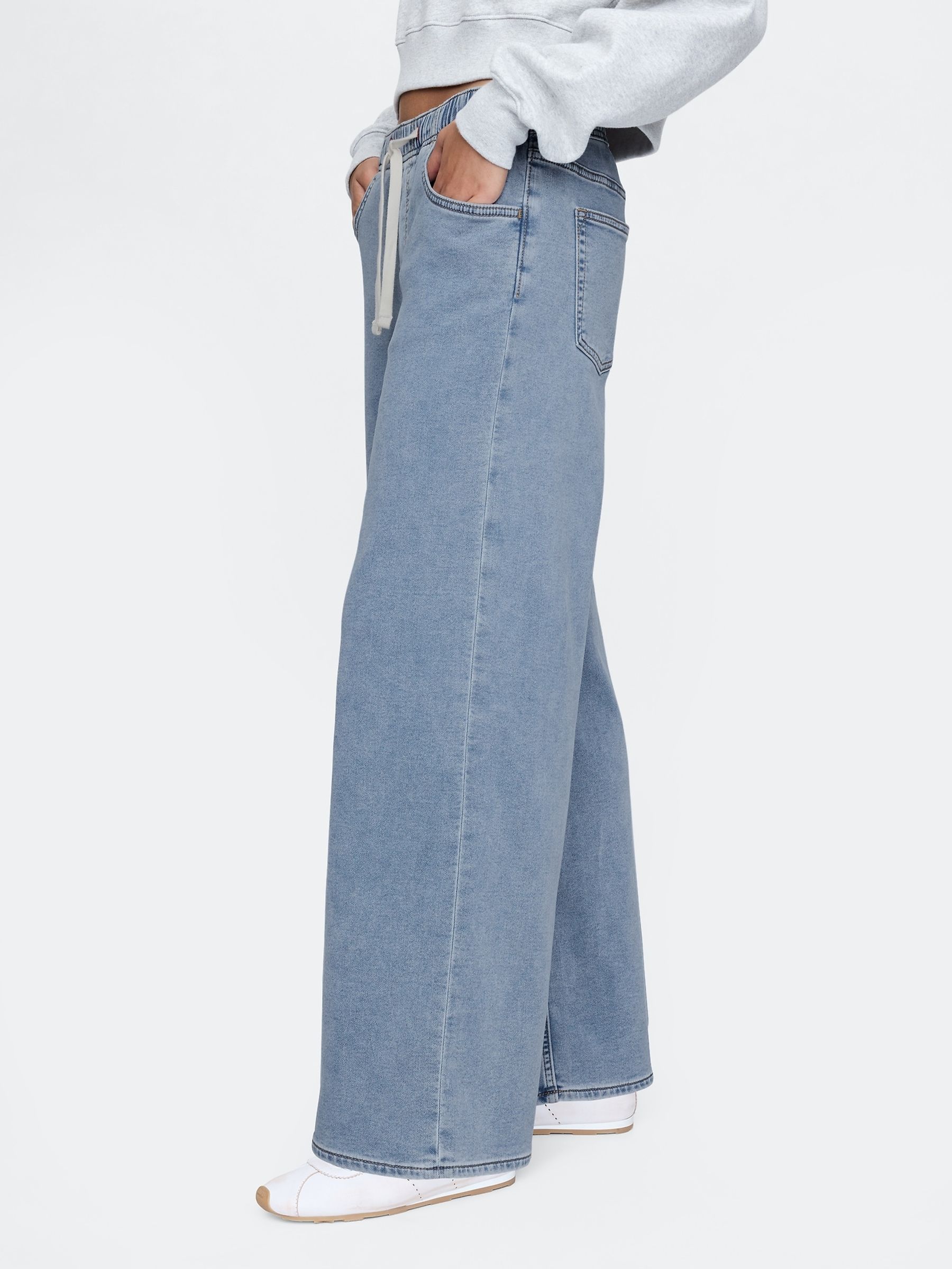 Light Wash Blue Mid Rise Knit Easy Baggy Jeans - Image 3 of 8