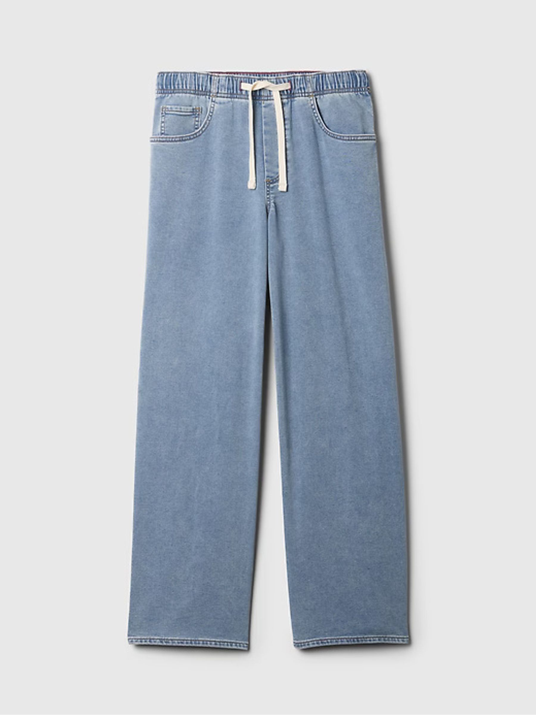 Light Wash Blue Mid Rise Knit Easy Baggy Jeans - Image 8 of 8