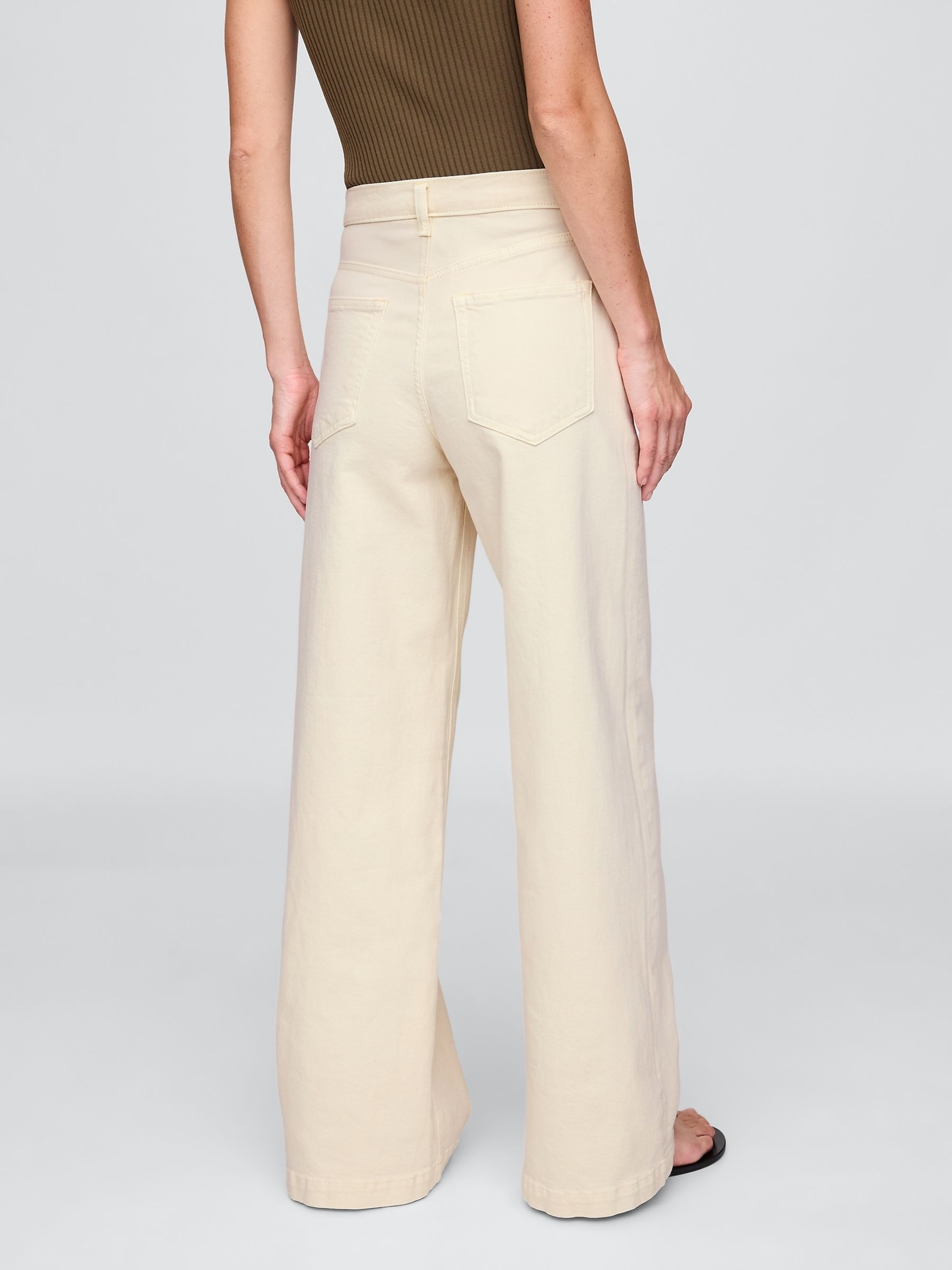 Cream High Waisted Stride Wide-Leg Jeans - Image 3 of 8