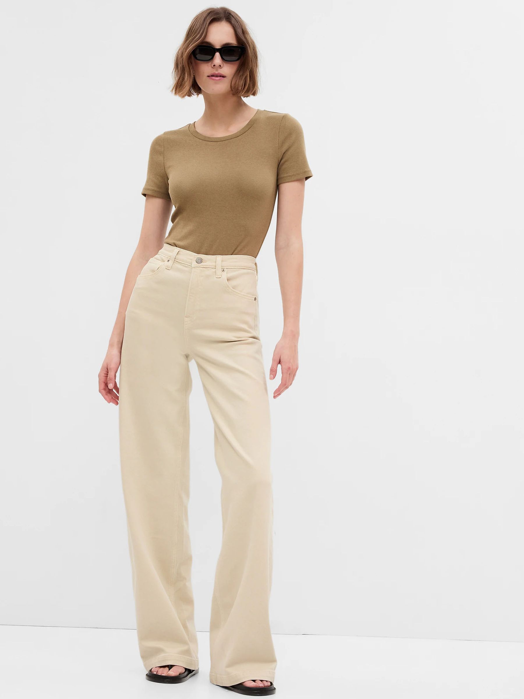 Cream High Waisted Stride Wide-Leg Jeans - Image 5 of 8