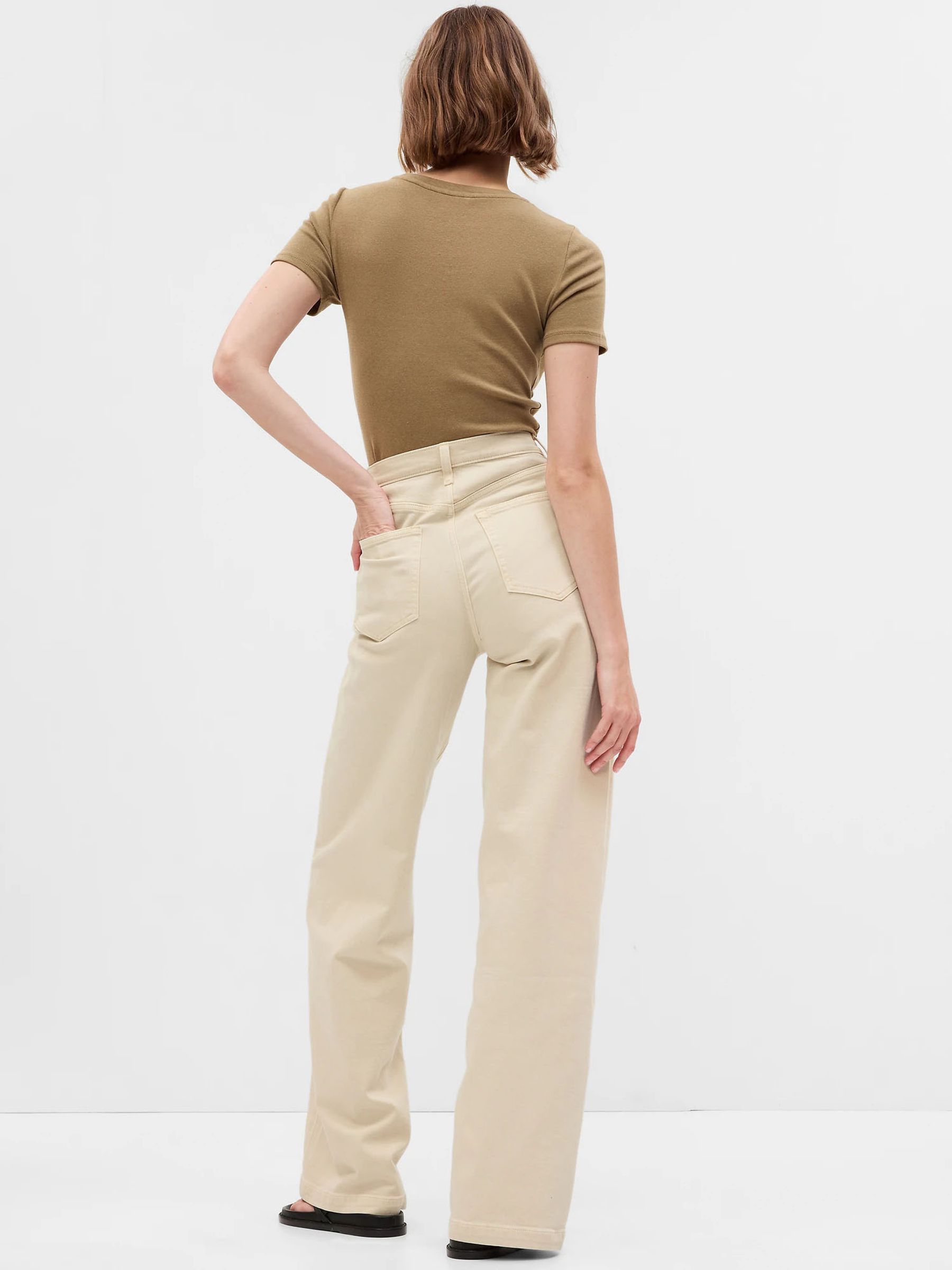 Cream High Waisted Stride Wide-Leg Jeans - Image 6 of 8