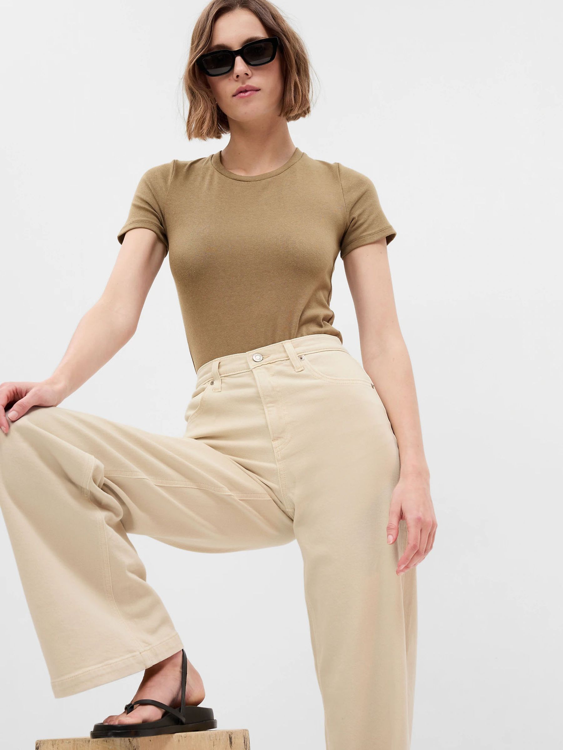 Cream High Waisted Stride Wide-Leg Jeans - Image 7 of 8