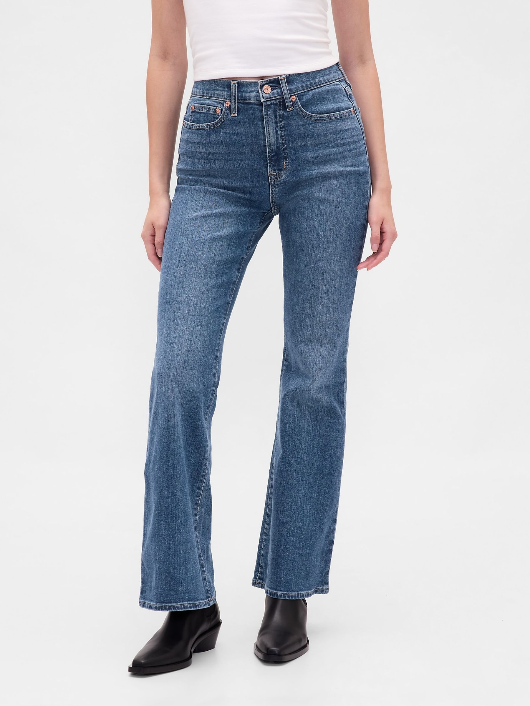 Blue High Waisted 70s Flare Jeans - Image 4 of 6
