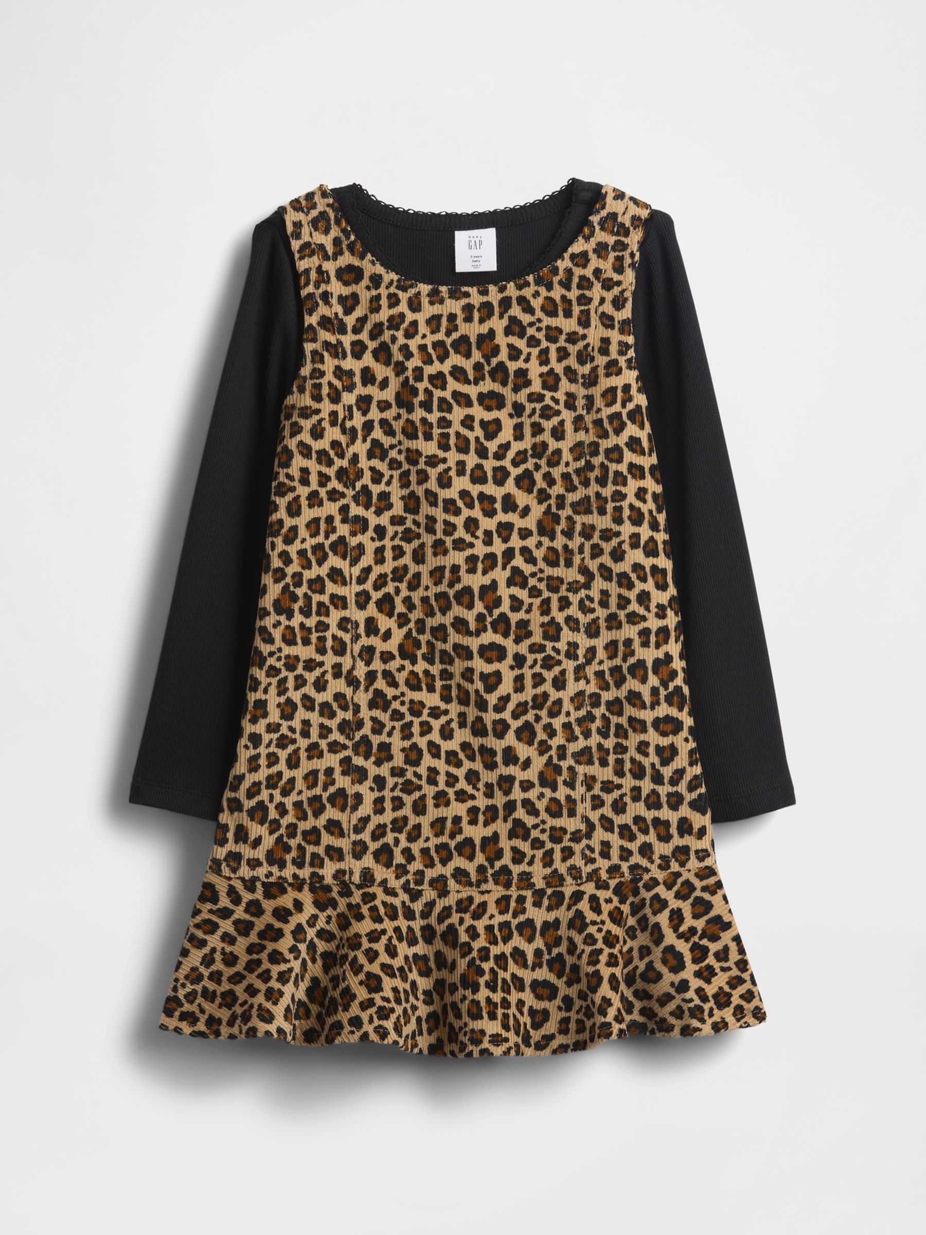 Brown Leopard Print Cotton Corduroy Knitted Dress (6mths-5yrs) - Image 2 of 3