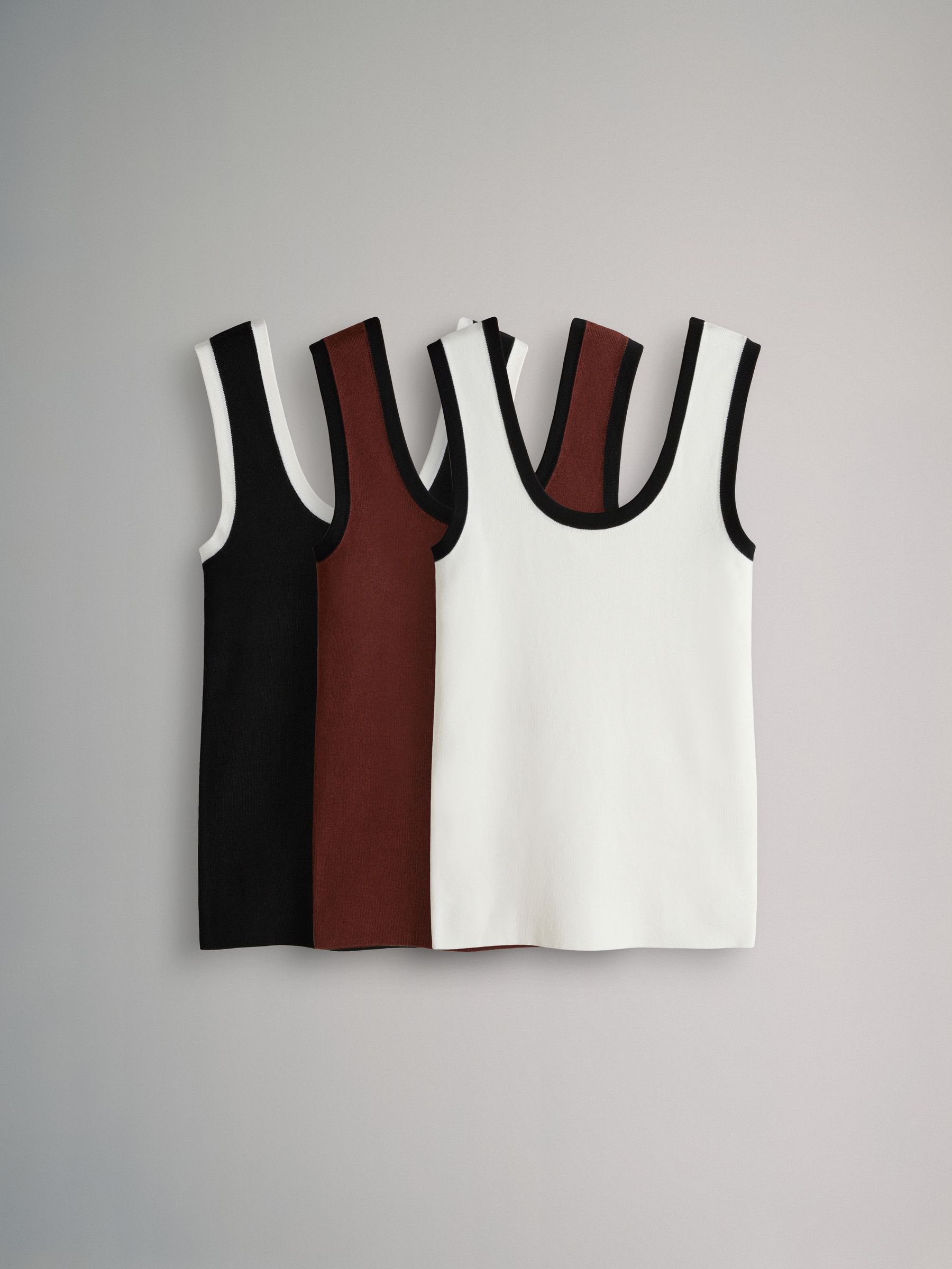 3 Pack Contrast Knit Vests Tipped Cream/Black/Rust Brown - Image 2 of 7