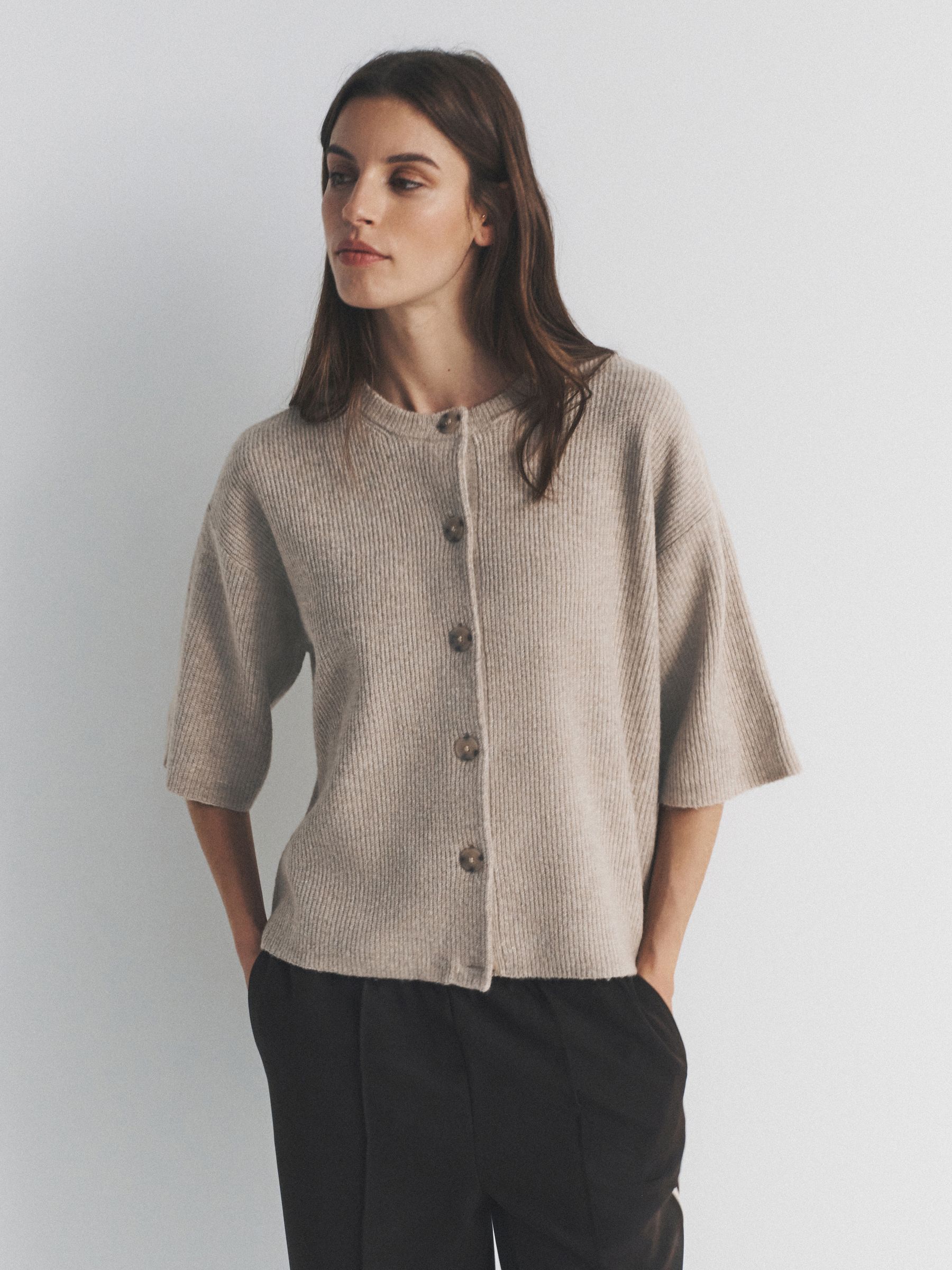 Brown Marl/Neutral/cream 3 Pack Knitted Button Down T-Shirts With Wool - Image 1 of 6