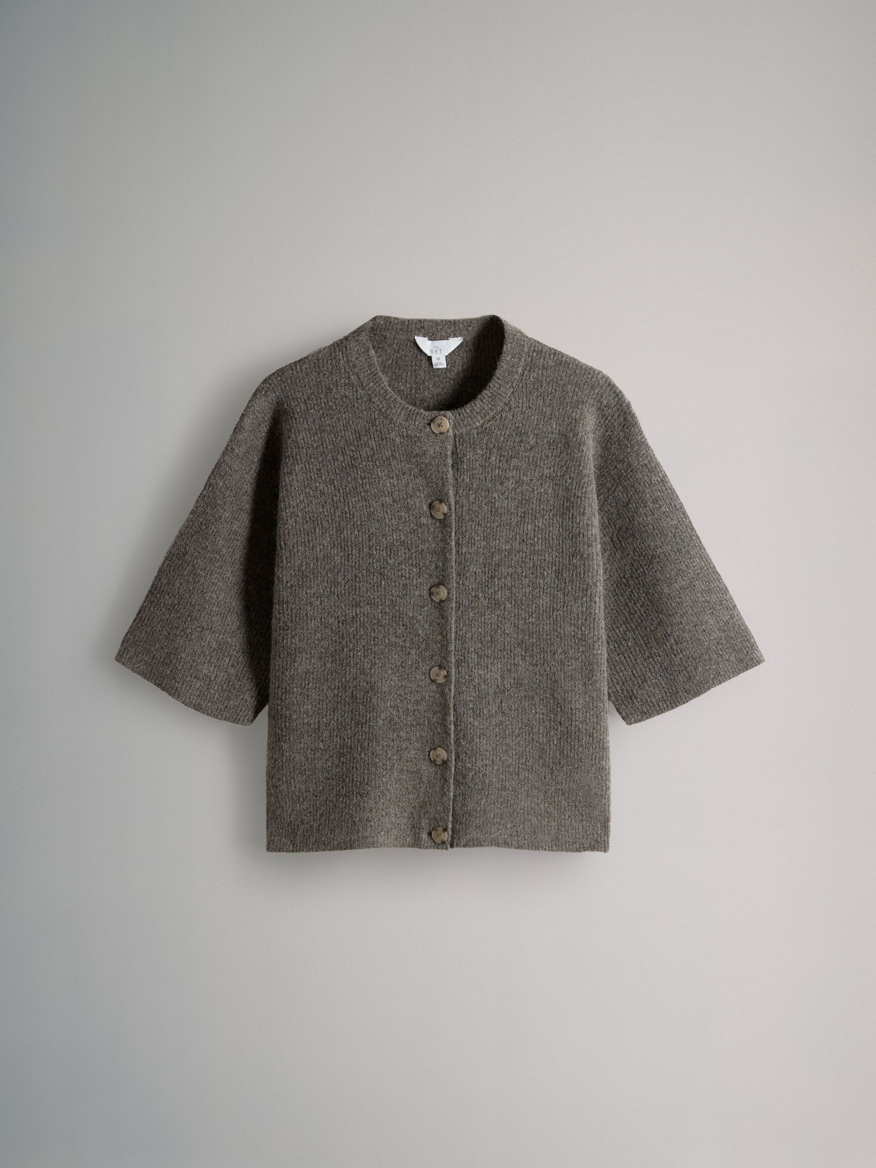 Brown Marl/Neutral/cream 3 Pack Knitted Button Down T-Shirts With Wool - Image 5 of 6