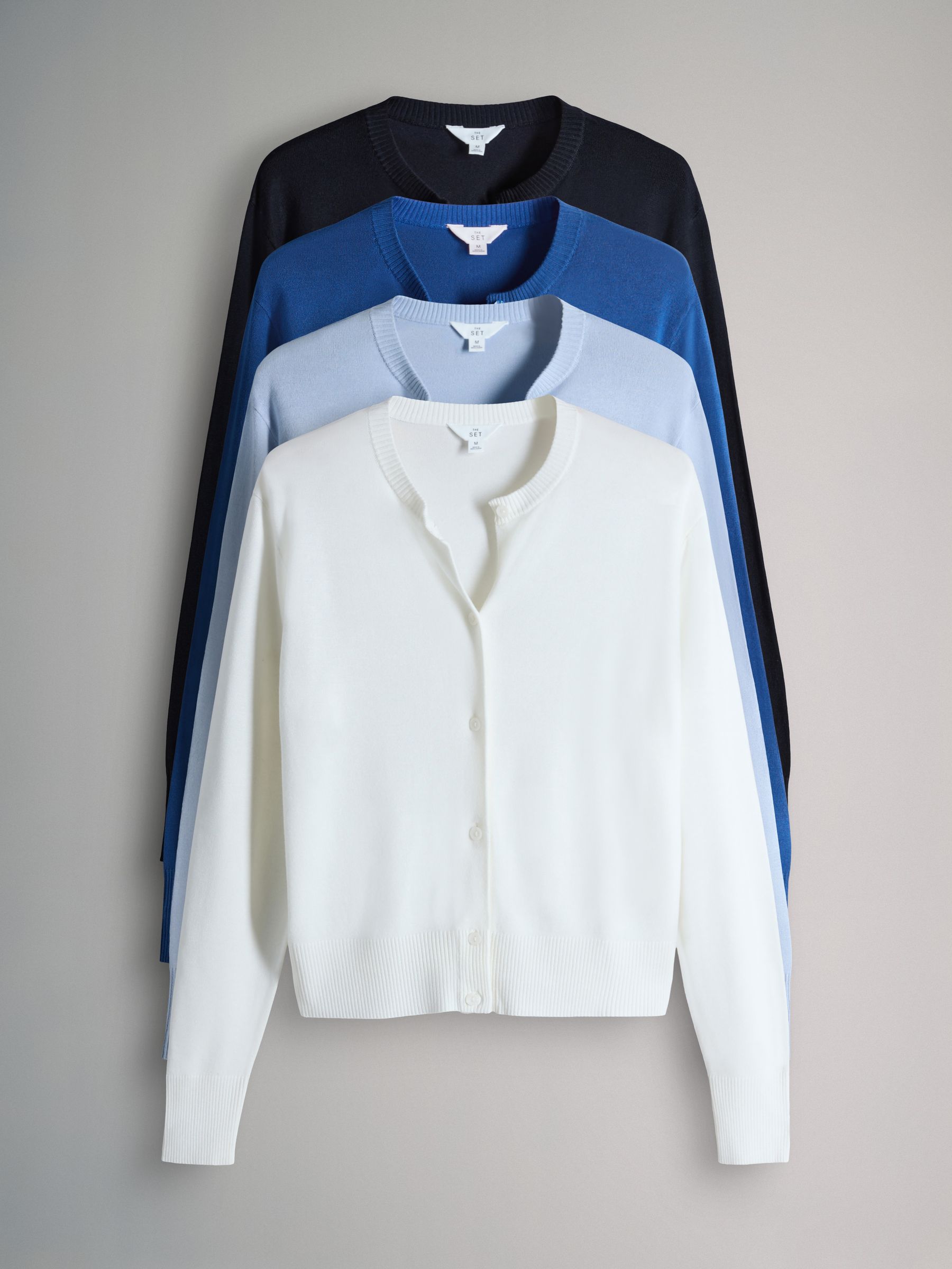 Navy Blue/Light Blue/Cream Fine Knit Button Through Cardigans 4 Pack - Image 2 of 6